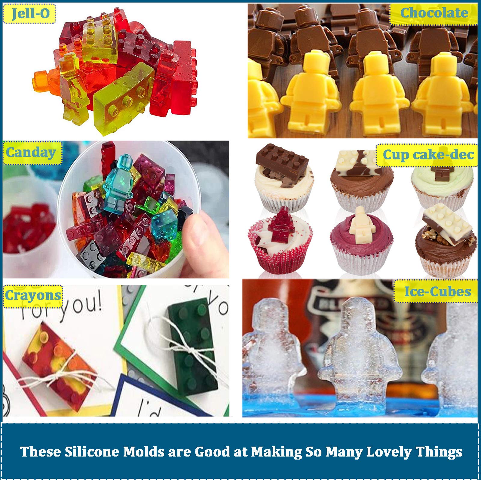 Bricks Silicone Mold Set for Building Blocks & Robots - Cake Decorating, Chocolate, Candy, Jello, Ice Cube Molds - 3pcs Robot Theme (Perfect for Birthday Parties, DIY Desserts & Kids' Baking Activities)