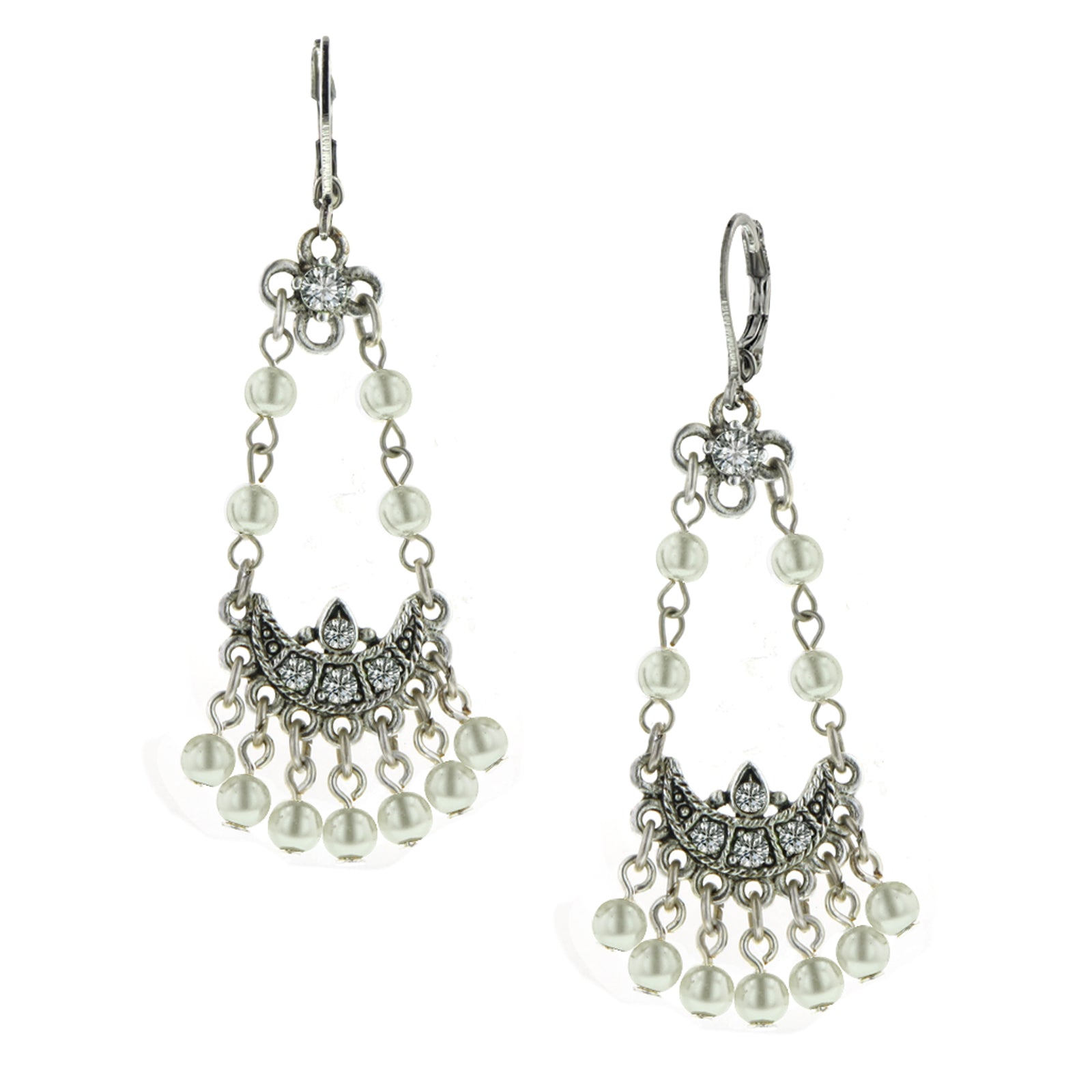 1928 Jewelry Crystal Arc Faux Pearls Chandelier Earrings for Women - Vintage Inspired Dangle Earrings for Party, Wedding & Evening Wear