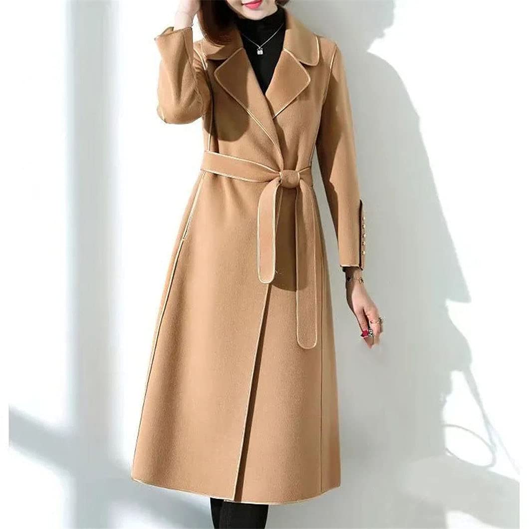 Women's Long Wool Coat with Belt - Solid Color Warm Winter Overcoat for Ladies | Perfect for Autumn, Winter & Formal Occasions