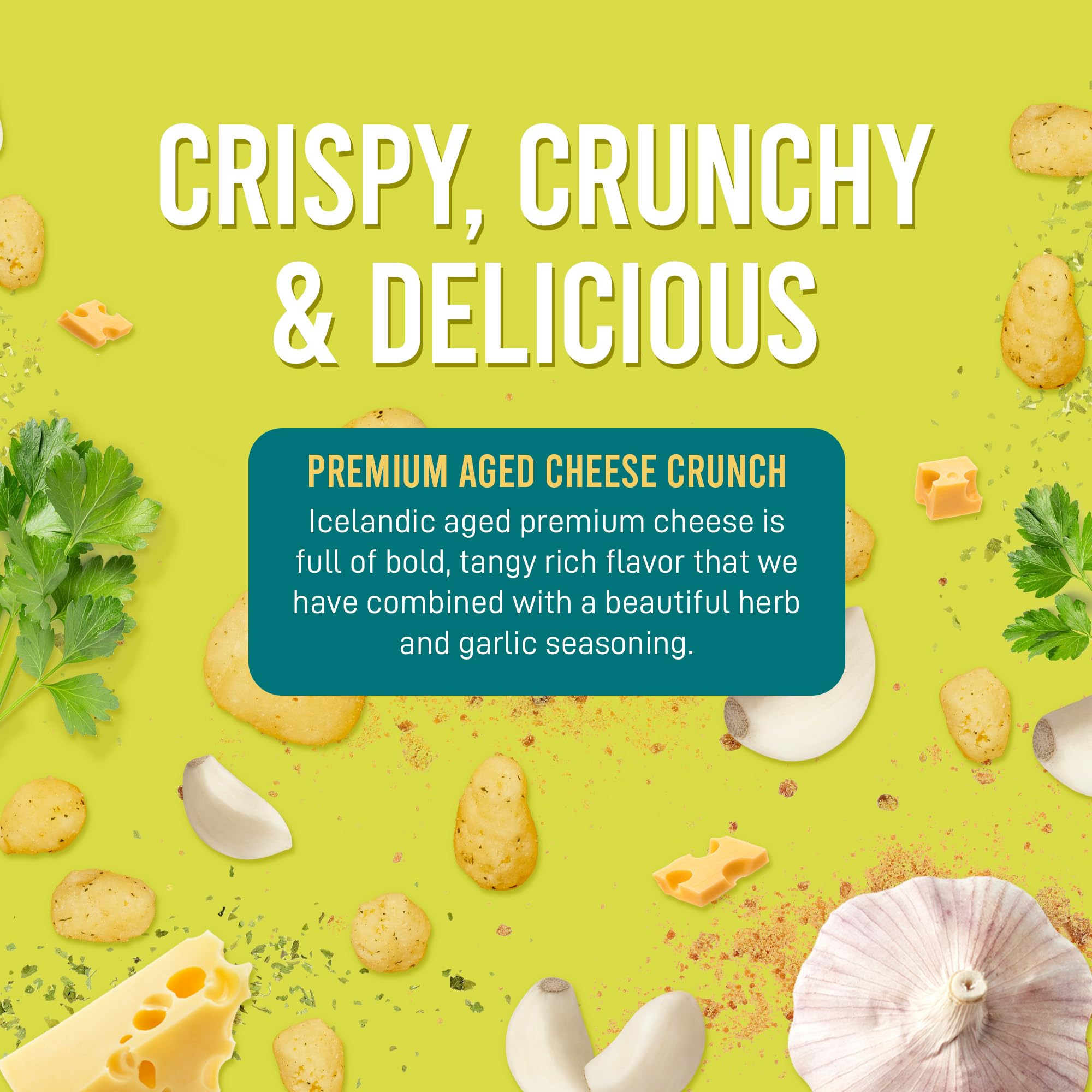 Næra Icelandic - Garlic & Herb Aged Cheese Crunch Protein Snacks | Keto Friendly, Gluten-Free, High Protein | All-Natural Snack for Adults & Kids (1.05 oz) | Perfect for On-the-Go, Lunchboxes & Low-Carb Diets