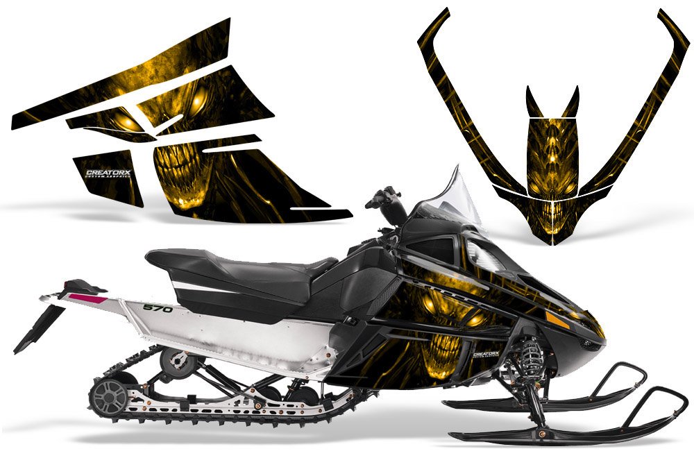 Arctic Cat F Series Snowmobile Graphics Kit - Skull Chief Yellow Decals & Stickers for Hood, Side Panels & Windshield - High-Quality Vinyl Wrap for Customization & Protection