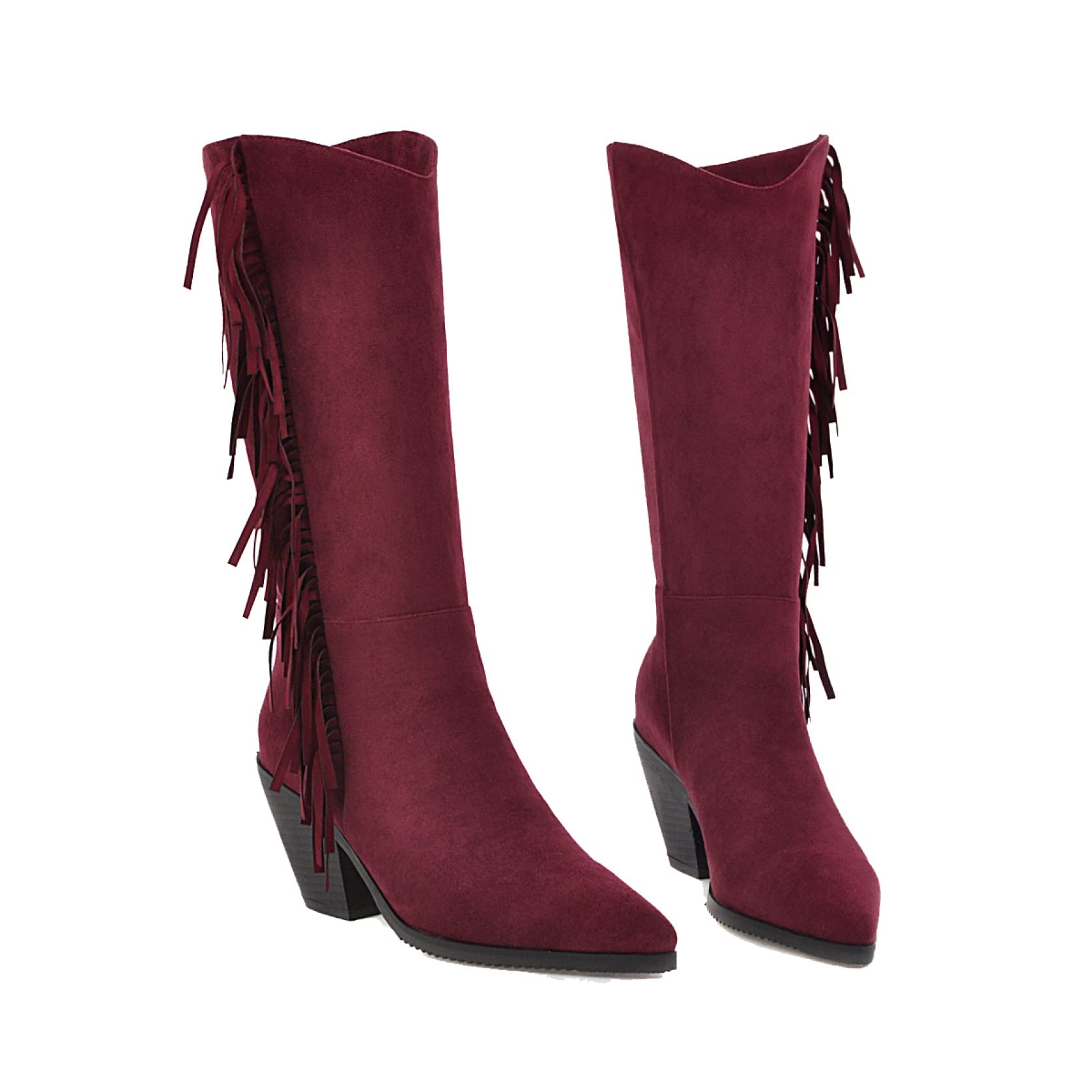 Hoxekle Women's Fringe Western Knee High Boots - Suede Combat Cowboy Boots with Chunky Block Heel | Skin-Friendly & Durable | Perfect for Country Dancing, Music Festivals & Western Fashion