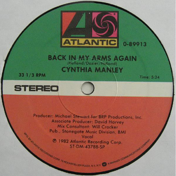 Cynthia Manley - Back In My Arms Again Vinyl Record 12