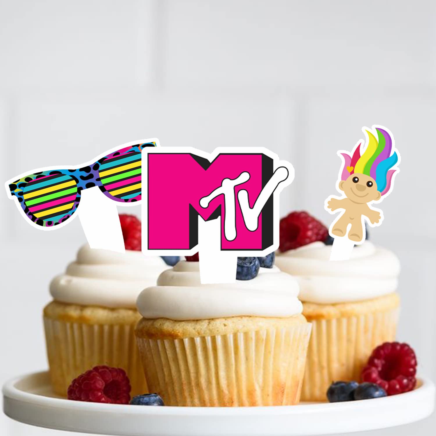 24pcs Double-Sided Retro 90s Rock Roll Cupcake Toppers - Happy Birthday Party Decorations for Boys & Girls - Perfect for Music Themed Parties, Birthday Cakes, and Dessert Decorations