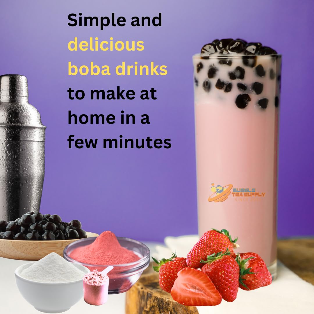 Strawberry Bubble Tea Kit - 40-45 Servings | Boba Tea Starter Set with Tapioca Pearls, Milk Tea Powder & Instant Boba | Perfect for Home, Parties & Gifts | DIY Bubble Tea Supplies for Boba Lovers