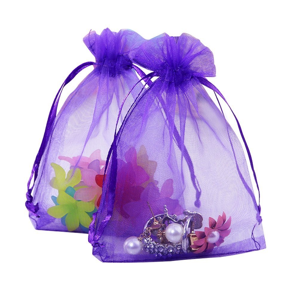 Stratalife 4x6 Inch Organza Mesh Drawstring Bags - 100PCS Small Jewelry Pouches for Wedding Favors, Party Gifts, Bridesmaid Gifts & Business Packaging - Purple Gift Bags for Jewelry, Candles, Soaps & Small Items
