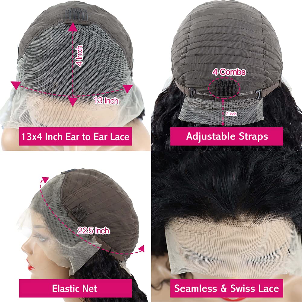13x4 Lace Front Wigs Human Hair - Brazilian Body Wave Glueless Wig with Baby Hair & HD Lace | Pre-Plucked 180 Density 34 Inch Natural Black Women's Wig for Daily Wear, Parties & Special Occasions