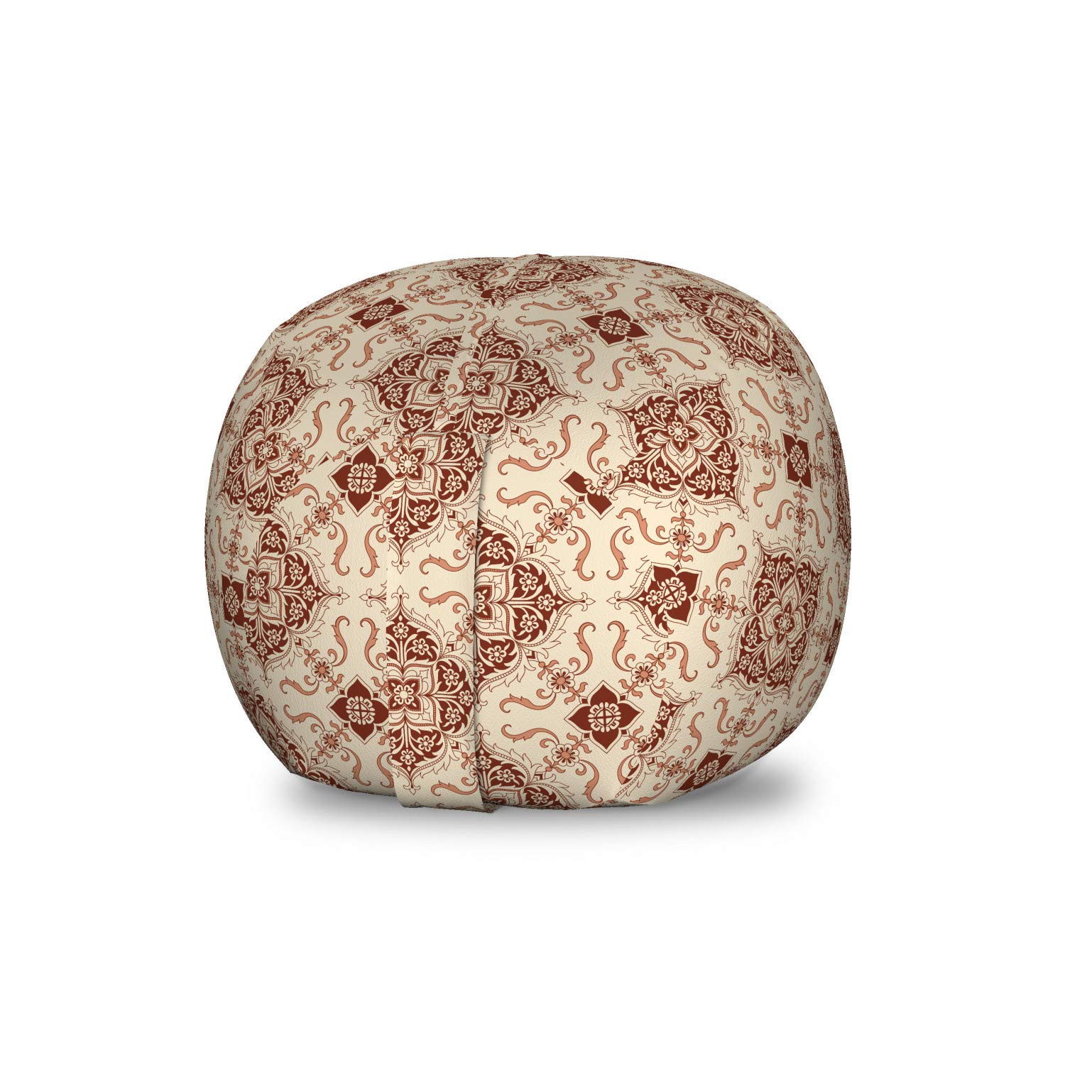 Ambesonne Geometric Storage Toy Bag Chair - Vintage Oriental Symmetrical Floral Design, Washable Stuffed Animal Organizer for Kids Room, Small Size in Pale Orange Redwood - Perfect for Nursery, Playroom & Bedroom Organization