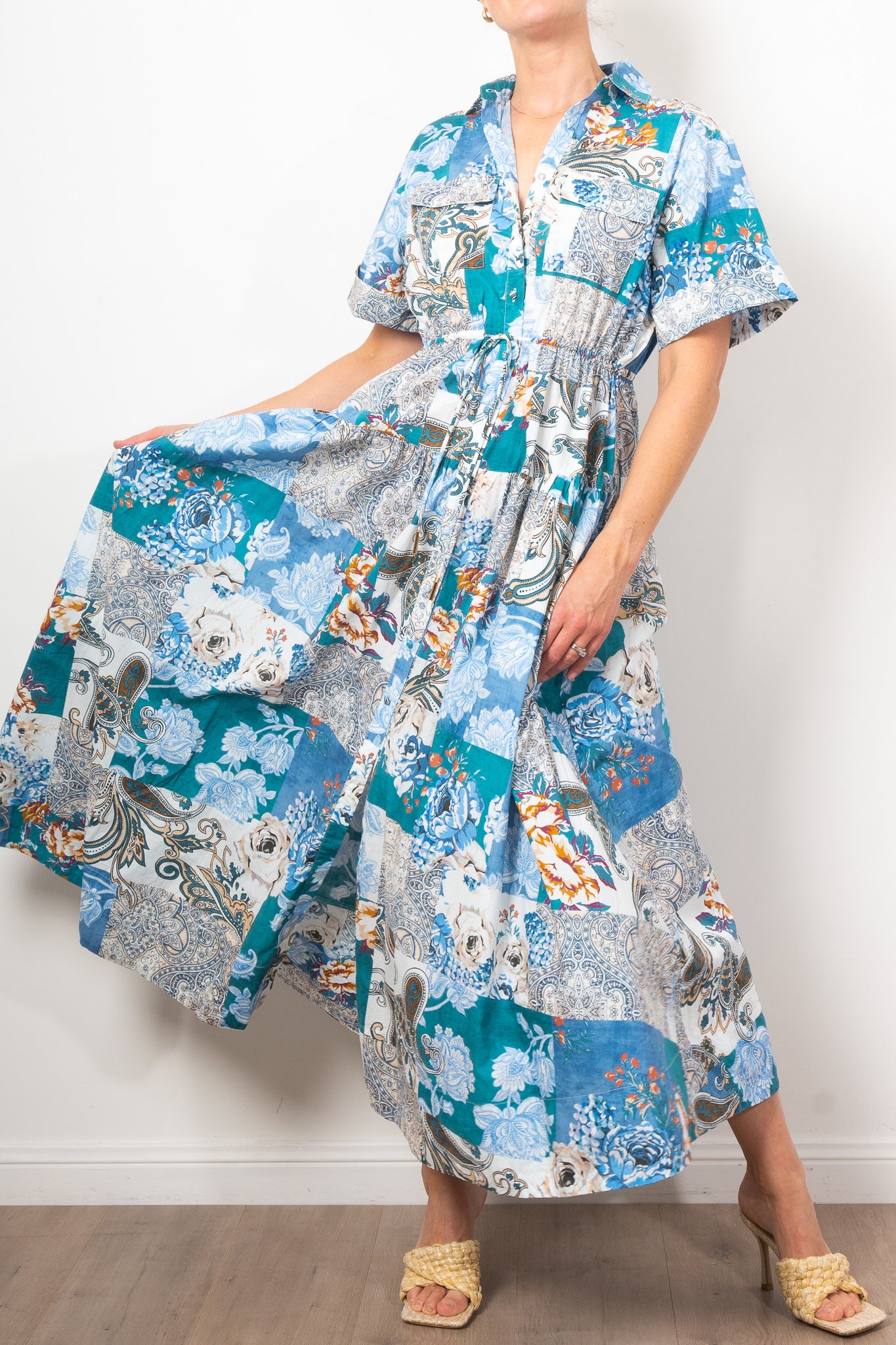 Kinney Maeve Patchwork Maxi Dress for Women | Bohemian Floral Print Long Dress | Perfect for Summer Vacations, Beach Parties & Casual Outings