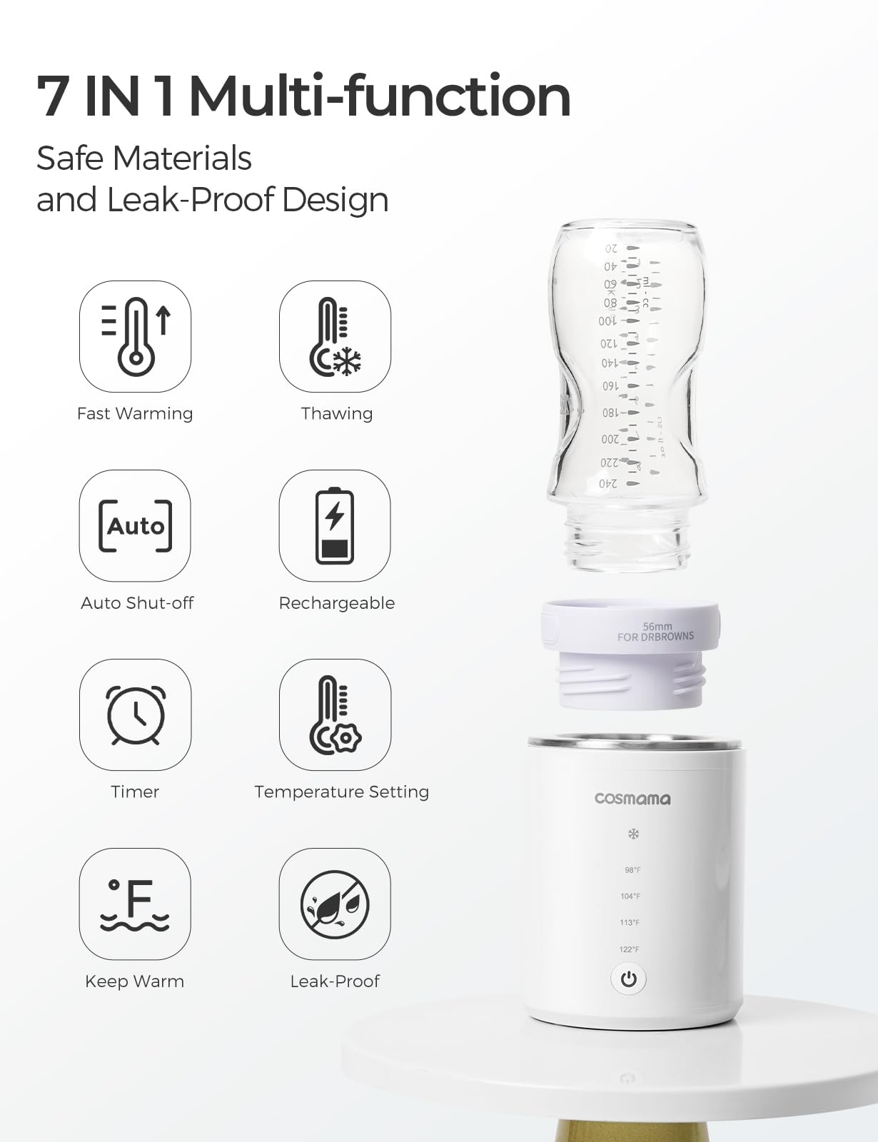 Portable Baby Bottle Warmer - Fast Heating Travel Bottle Warmer with Feeding Bottle | Rechargeable Breastmilk & Formula Warmer for On-the-Go Parents | Perfect for Car, Office & Outdoor Use
