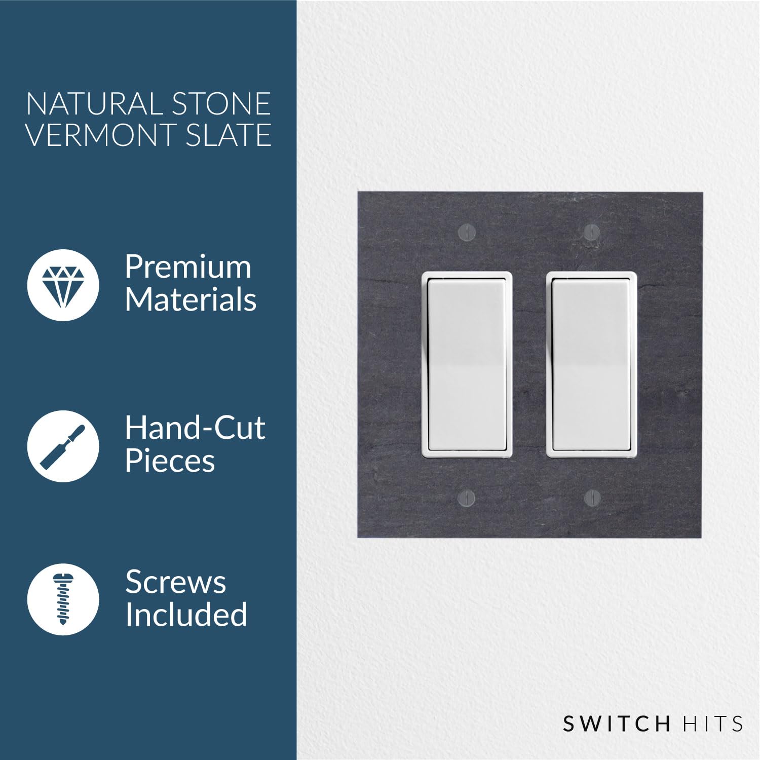 Decorative Vermont Slate Gray 2 Gang Electrical Switch Plate Outlet Wall Plate - 5” W x 5” H | GFCI Rocker & Decora Double Light Switch Cover | Perfect for Home, Office & Commercial Spaces