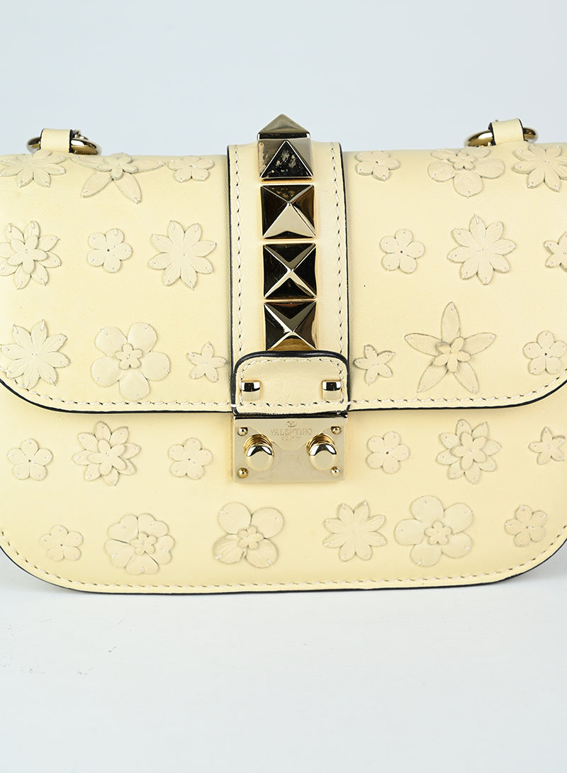 Valentino White Leather Handbag with Floral Design - Perfect for Women's Fashion, Parties & Special Occasions