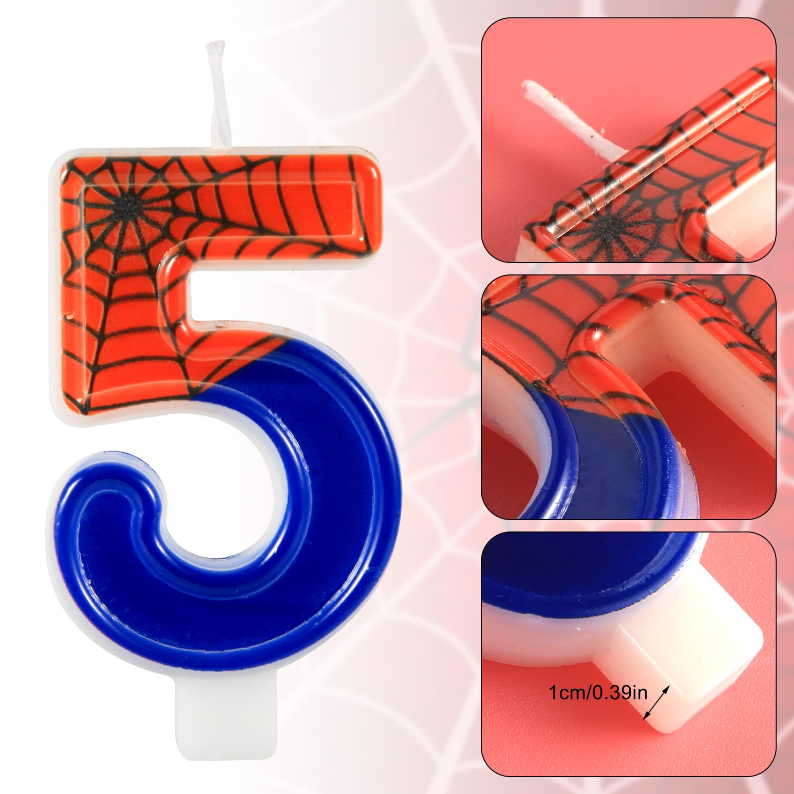 Spider Web Candles - 5 Pack Halloween Birthday Cake Topper Decorations for Boys, Spider-Themed Party Supplies | Perfect for Halloween Celebrations, Birthday Cakes, and Themed Decor