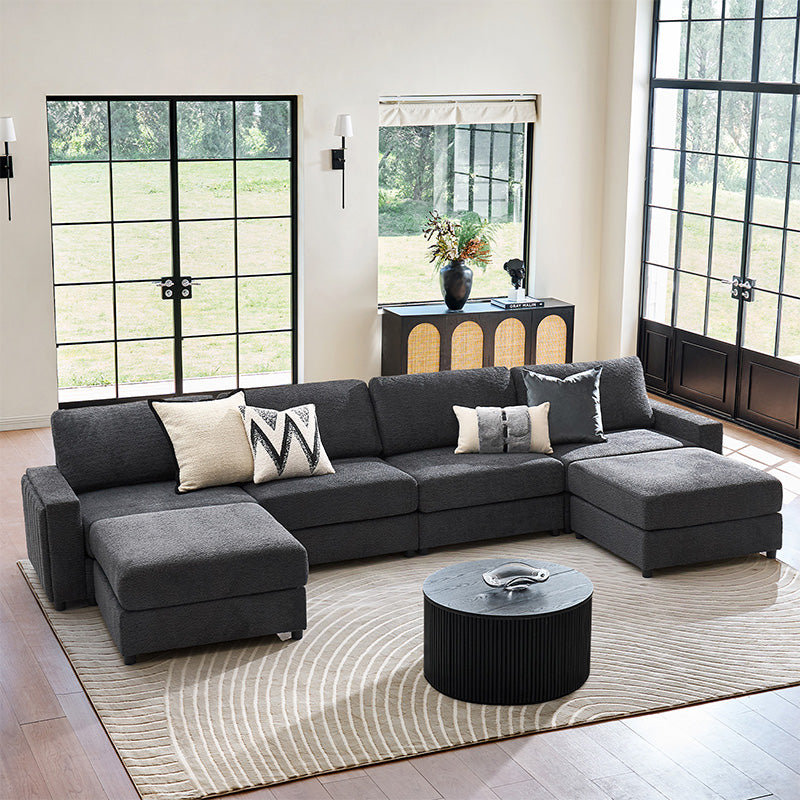 Aeris Modern Curved Sectional Sofa Set - L-Shaped Couch with Ottoman for Living Room, Lounge & Entertainment Spaces | Contemporary Fabric Upholstery, Comfortable Seating for Family & Guests