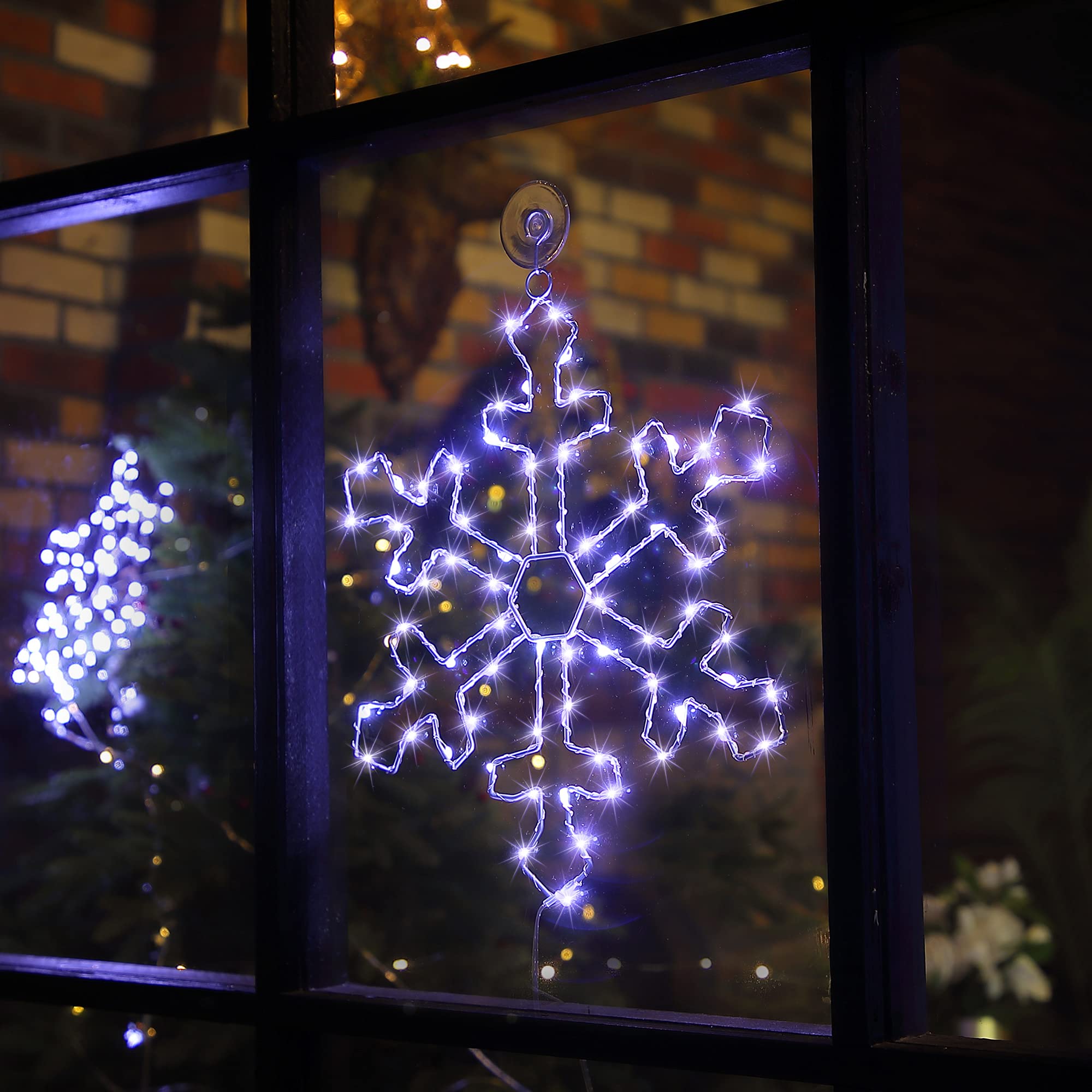 Hiboom Christmas Window Silhouette LED Lights - 11.8 Inch White Snowflake Decorations (1 Pack) | Indoor/Outdoor Holiday Decor for Home, Office & Party