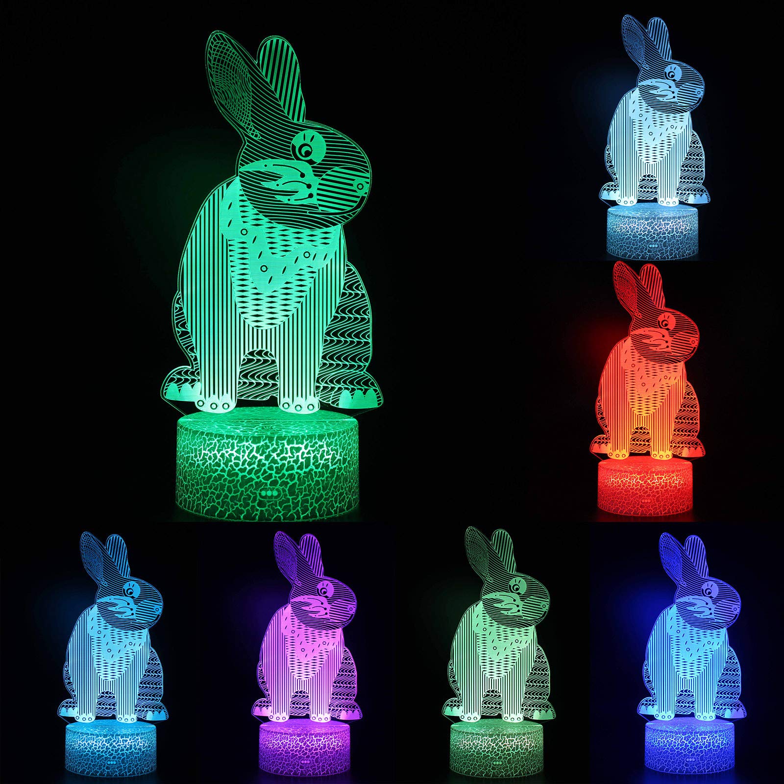 Ampopt 3D Rabbit Night Light - Easter LED USB Night Lamp with Color Changing Modes, Perfect for Kids' Room, Nursery, and Holiday Decor (White)