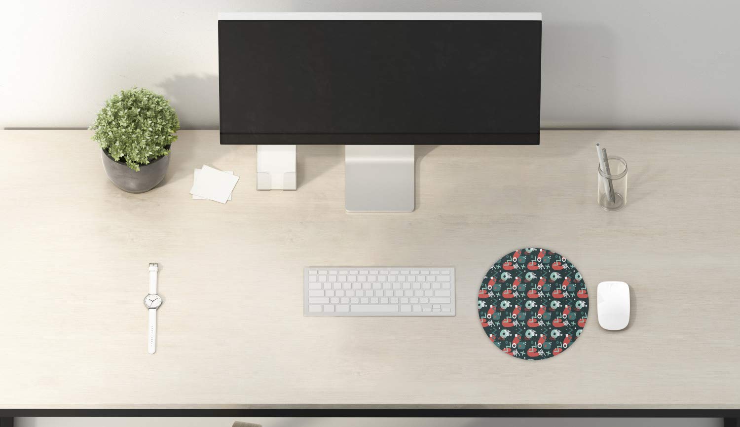 Ambesonne Modern Hipster Mouse Pad - Hand Drawn Abstract Geometric Design, Non-Slip Thick Rubber Base, 8 Inch Round Gaming Mousepad for Computers & Laptops - Perfect for Office, Gaming & Creative Workspaces (Multicolor)