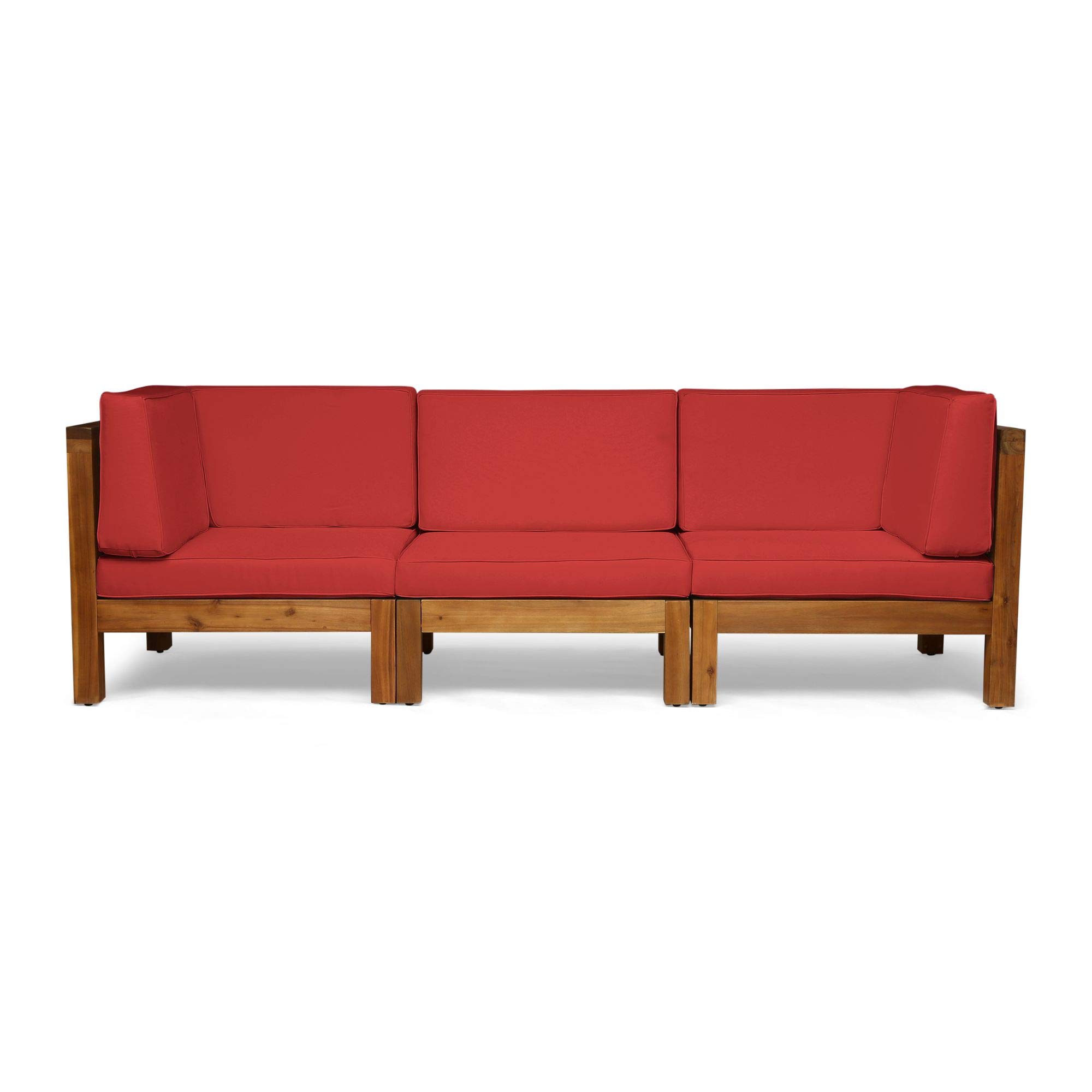 3-Piece Brown and Red Contemporary Handcrafted Outdoor Patio Sofa Set with Cushions - 30.25