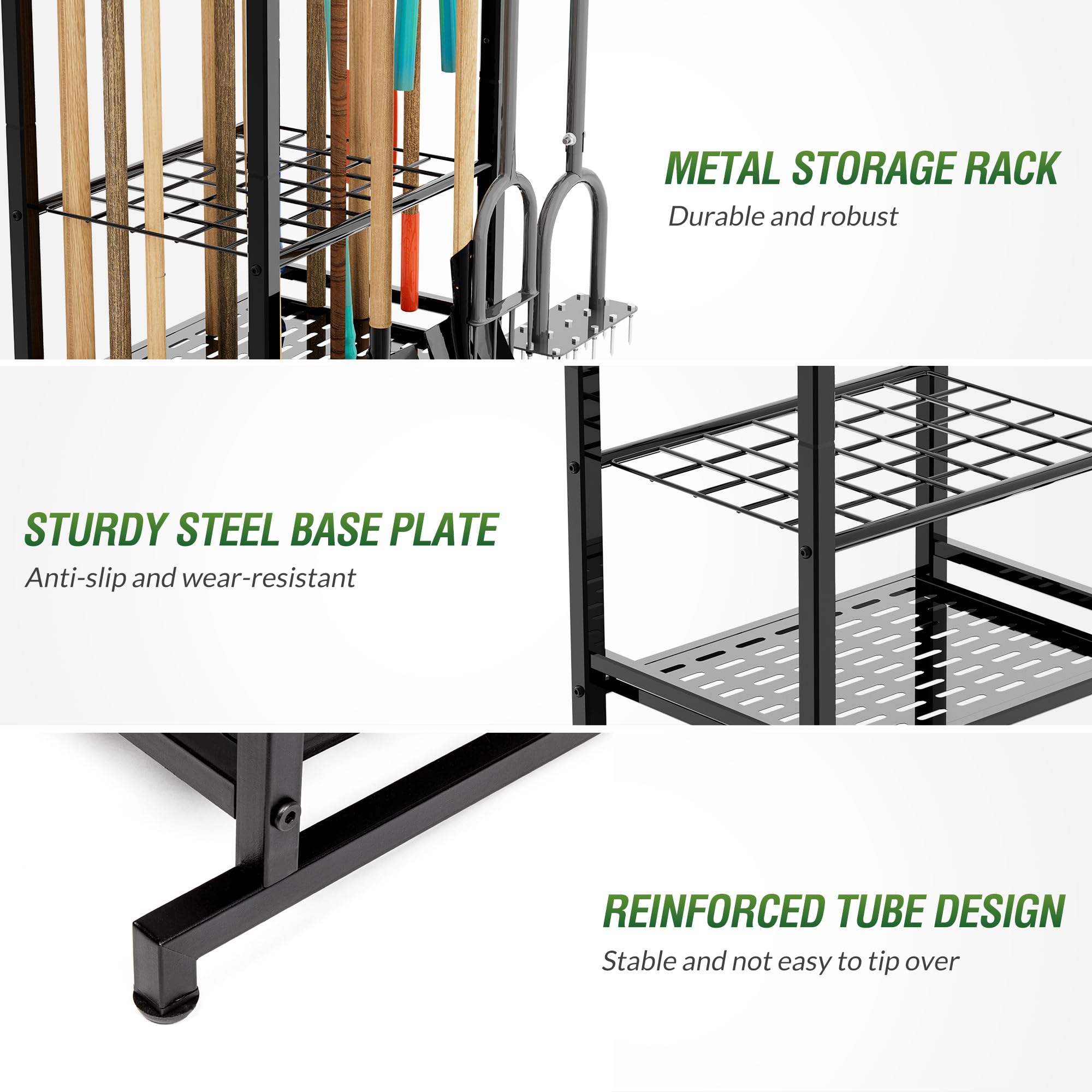 Heavy Duty Steel Garden Tool Organizer with Storage Hooks - Yard Tool Tower Rack for Garage, Shed & Outdoor Organization - Holds Up to 50 Tools - Perfect for Gardening, Landscaping & Home Storage (Black)