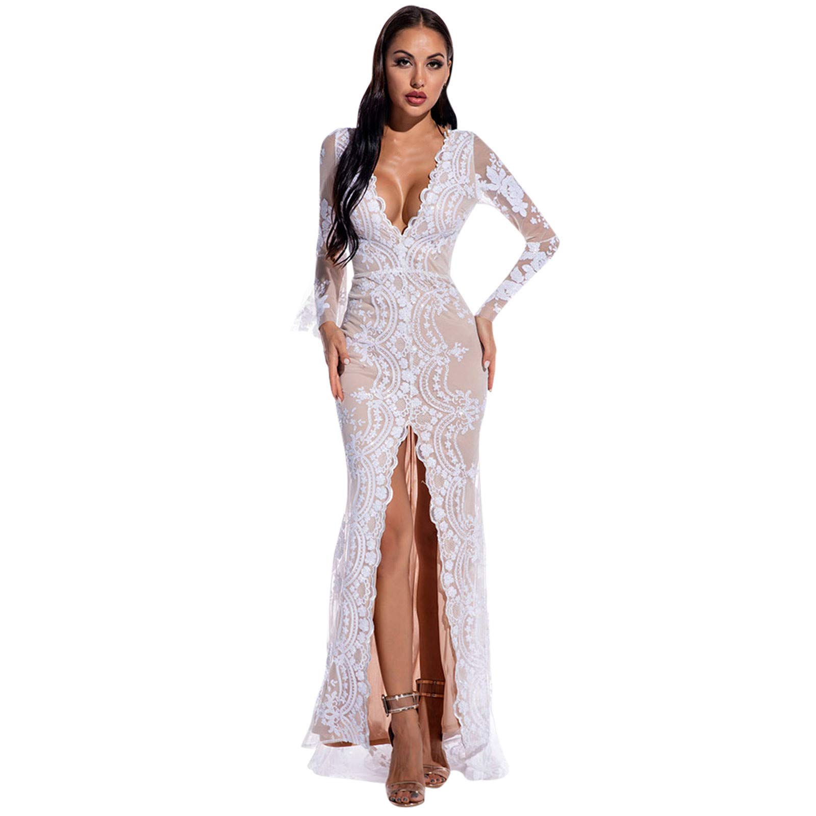 Xiloccer Women's Long Sleeve Sequin Mesh Cocktail Party Dress 2021 - Elegant Evening Gown for Prom, Wedding Guest, Christmas & New Year Celebrations
