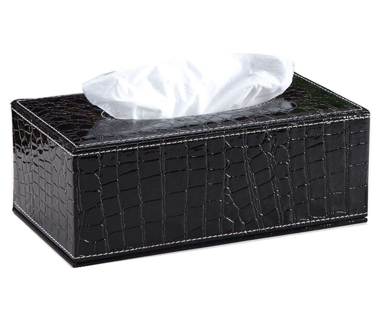 Premium PU Leather Rectangular Tissue Box Cover - Black Crocodile Pattern Home Decor for Living Room, Bedroom & Office | Elegant Tissue Holder for Sofa, Nightstand & Desk