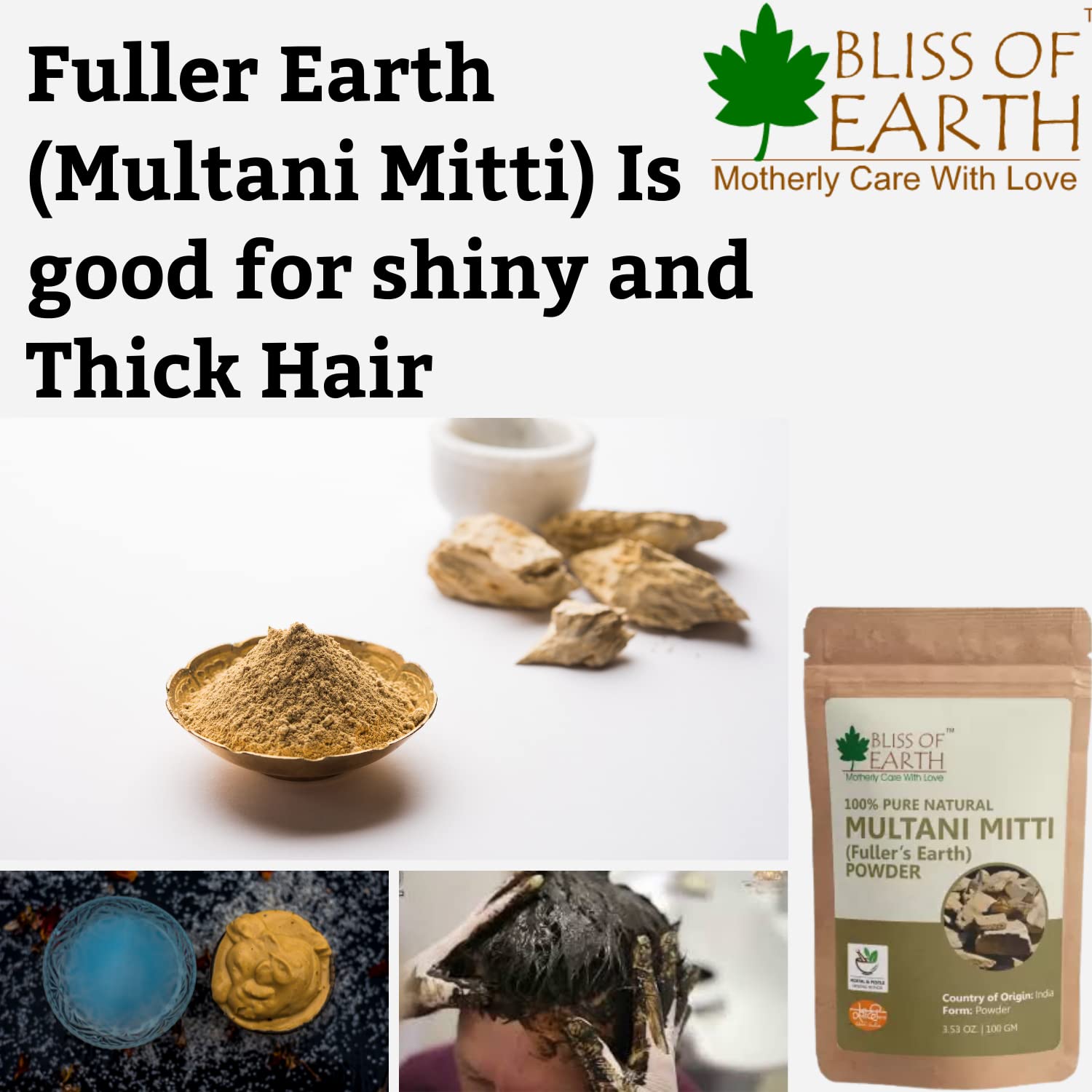 Bliss of Earth™ 100% Pure Multani Mitti Powder | Natural Fuller's Earth Clay for Hair, Face & Skin Care | 2x100g Pack | Deep Cleansing & Oil Control | Perfect for DIY Face Masks, Hair Treatments & Spa Days