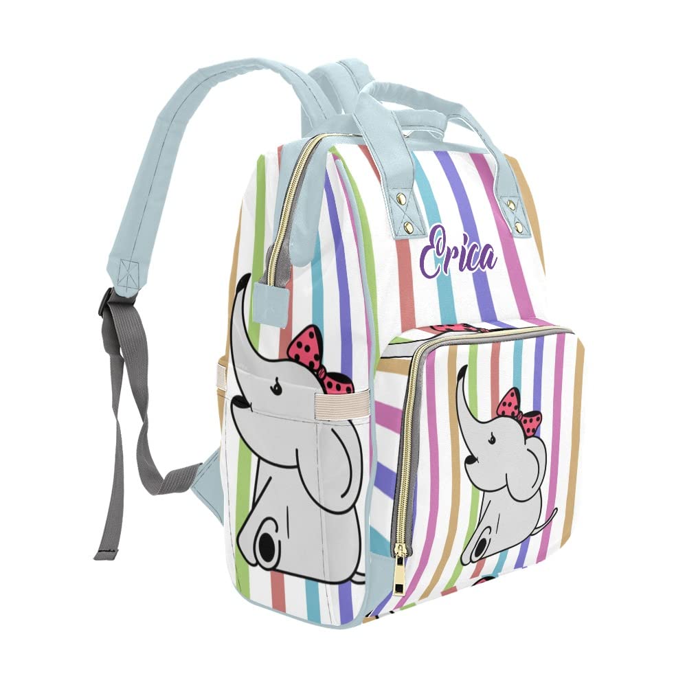 Custom Personalized Name Diaper Bag - Waterproof Nursing Tote Backpack for Moms, Cute Elephant Design, Perfect for Travel & Outdoor Baby Essentials