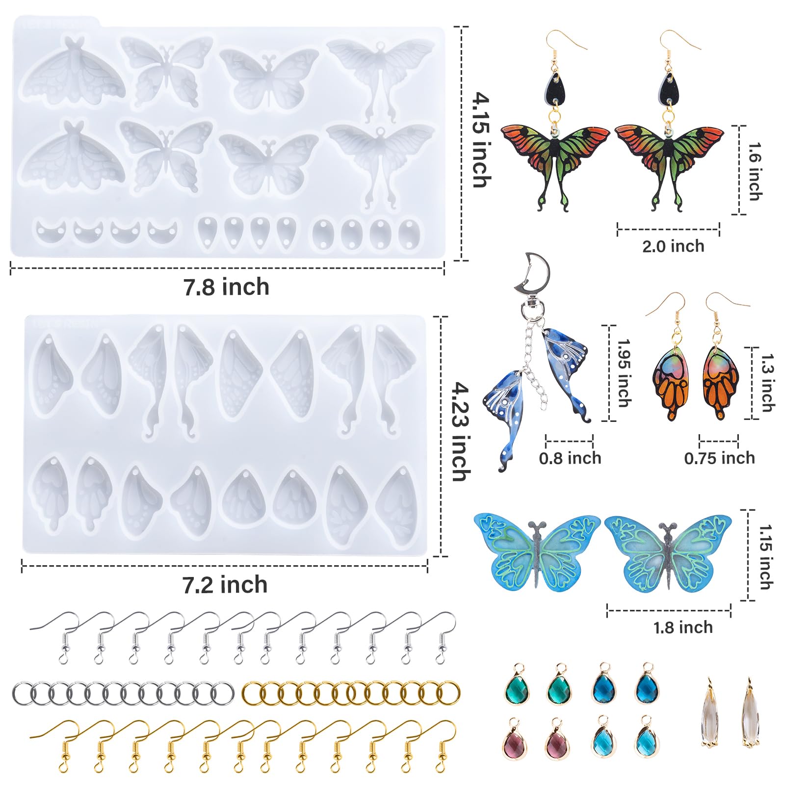 LET'S RESIN 2-Piece Silicone Earring Molds for DIY Jewelry Making - Butterfly & Moth Wing Shapes - Perfect for Resin Art, Craft Projects & Handmade Accessories (Great for Gifts, Home Decor & Fashion Jewelry)