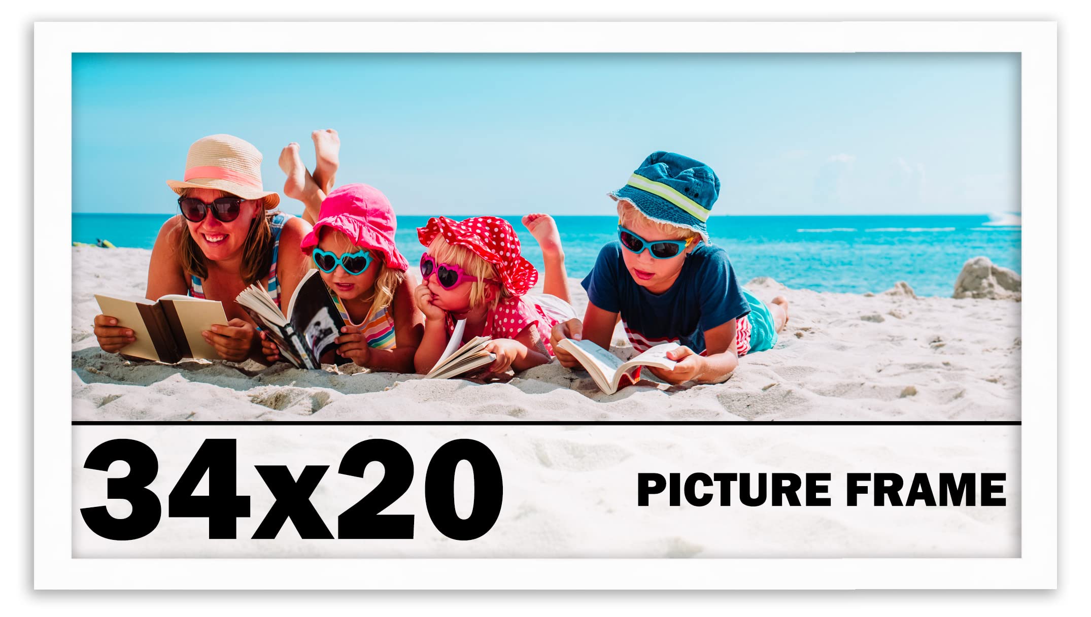 White Wood Picture Frame 34x20 Inches - Perfect for Displaying Artwork, Photos & Posters - Ideal for Home, Office & Gallery Decor
