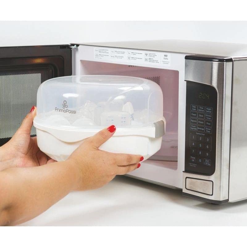 Primo Passi Baby Bottle Sterilizer - Microwave Steam Sterilizer for Bottles, Pacifiers, Cups & Teethers | Safe & Fast Sanitizing for Newborns | Perfect for Daycare, Travel & Home Use