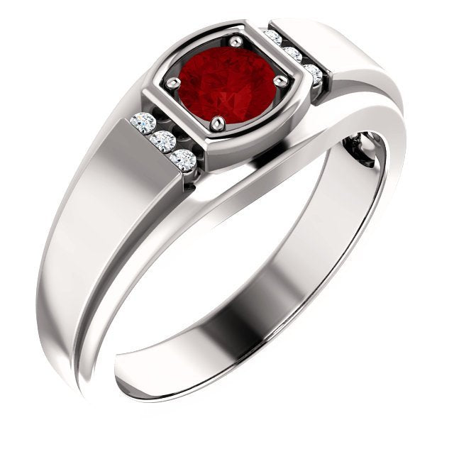 14KT Gold Men's Ruby and Diamond Ring - 2/3 CT Ruby & 0.09 CTW Diamonds for Wedding, Engagement, or Anniversary Gifts