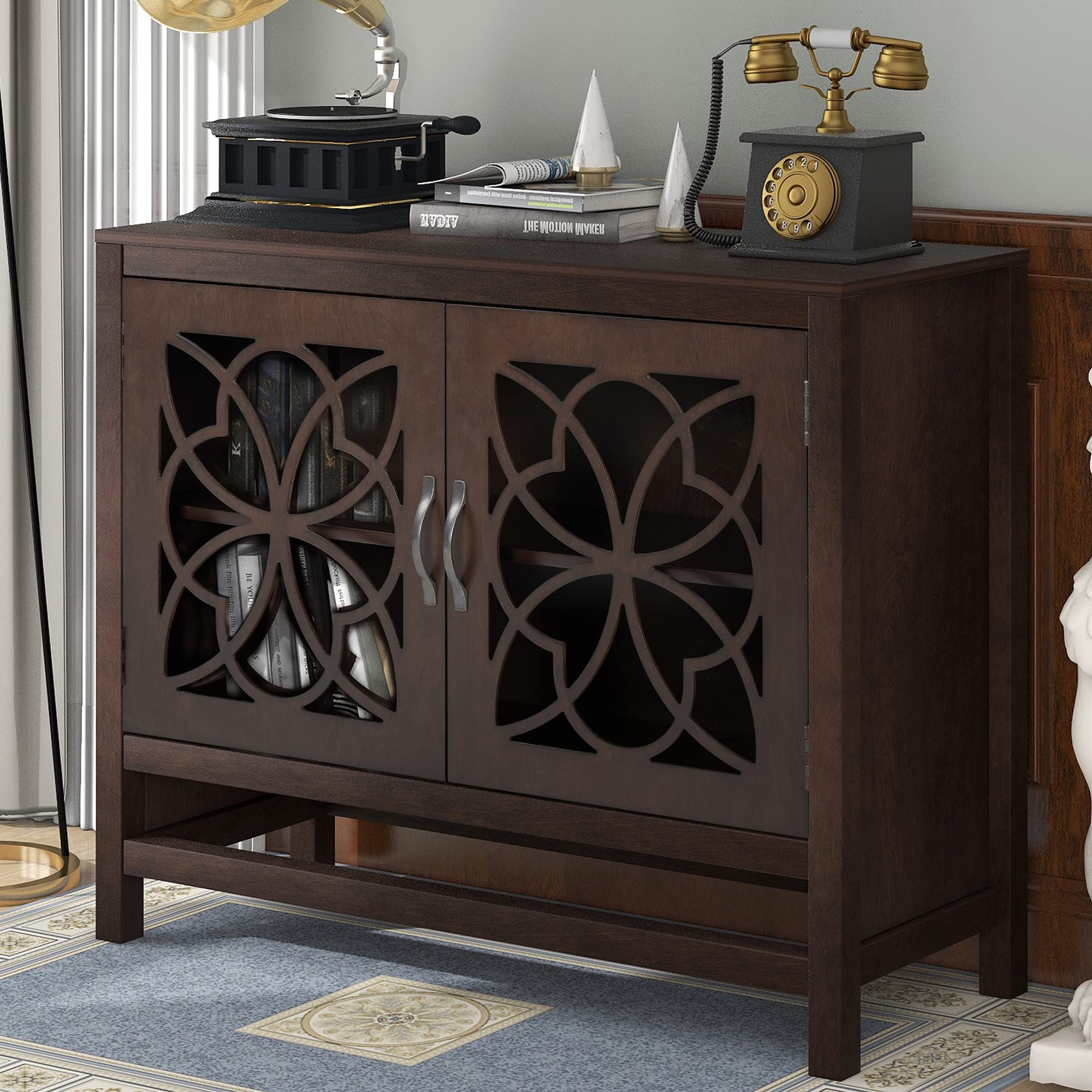 Wooden Storage Cabinet with Doors & Adjustable Shelf - 39.4
