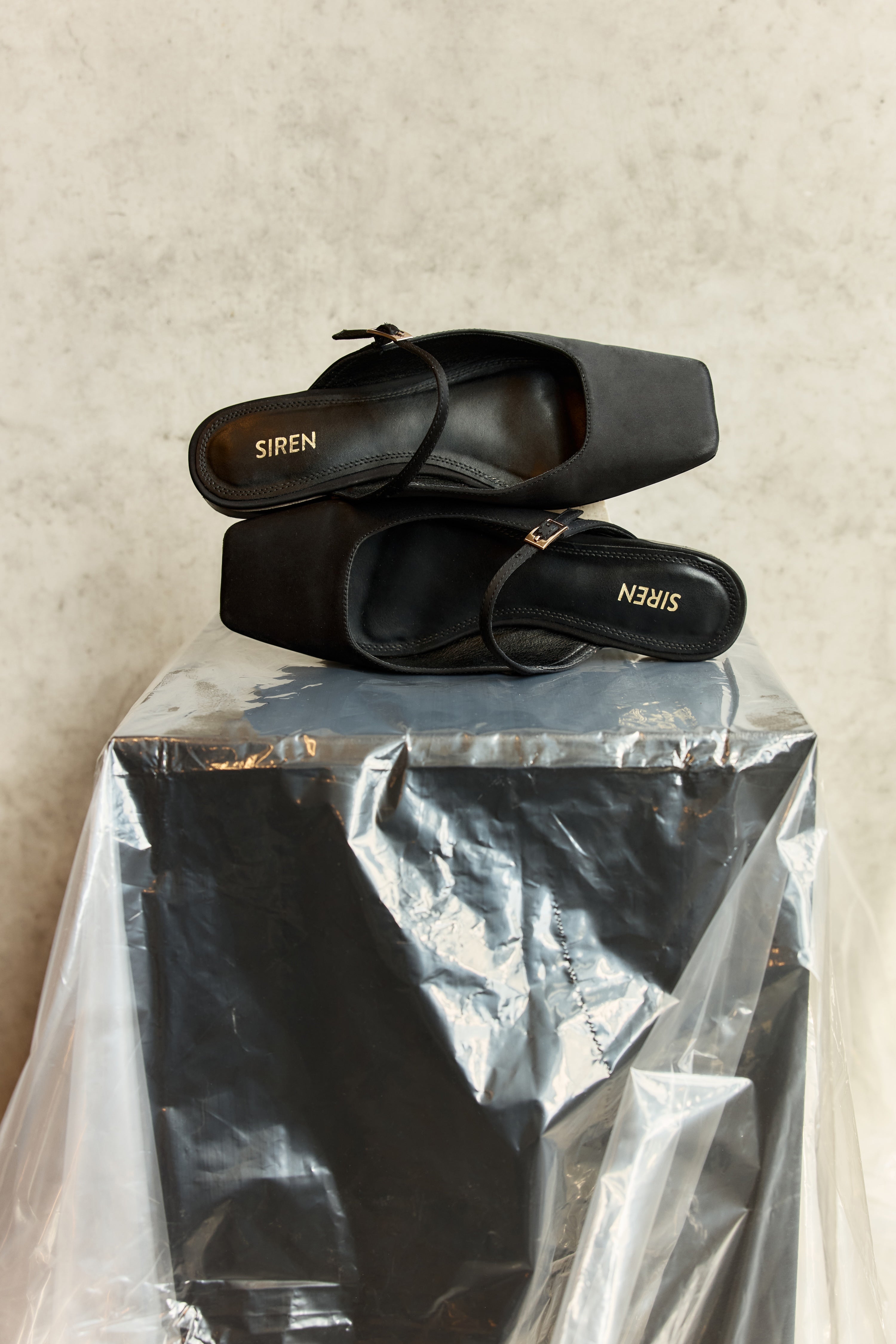 Xanthe Mary Jane Mules - Black Satin Women's Slip-On Shoes | Comfortable & Stylish for Work, Weddings & Casual Outfits