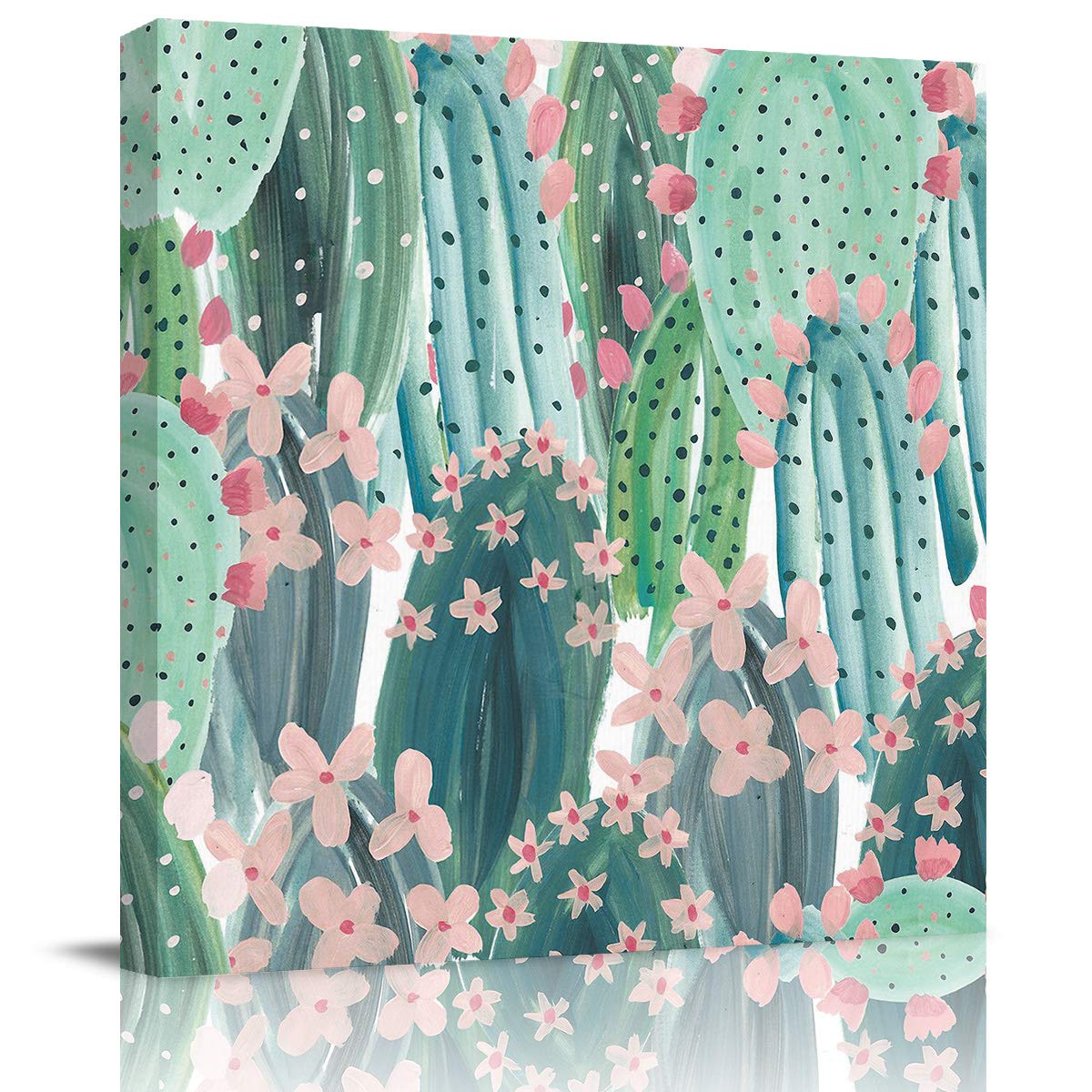 Watercolor Cactus Canvas Wall Art - Framed Abstract Painting Print for Bedroom, Bathroom & Kitchen Decor - Ready to Hang Gift (28x28 Inches) - Perfect for Boho Home Decor & Housewarming Gifts