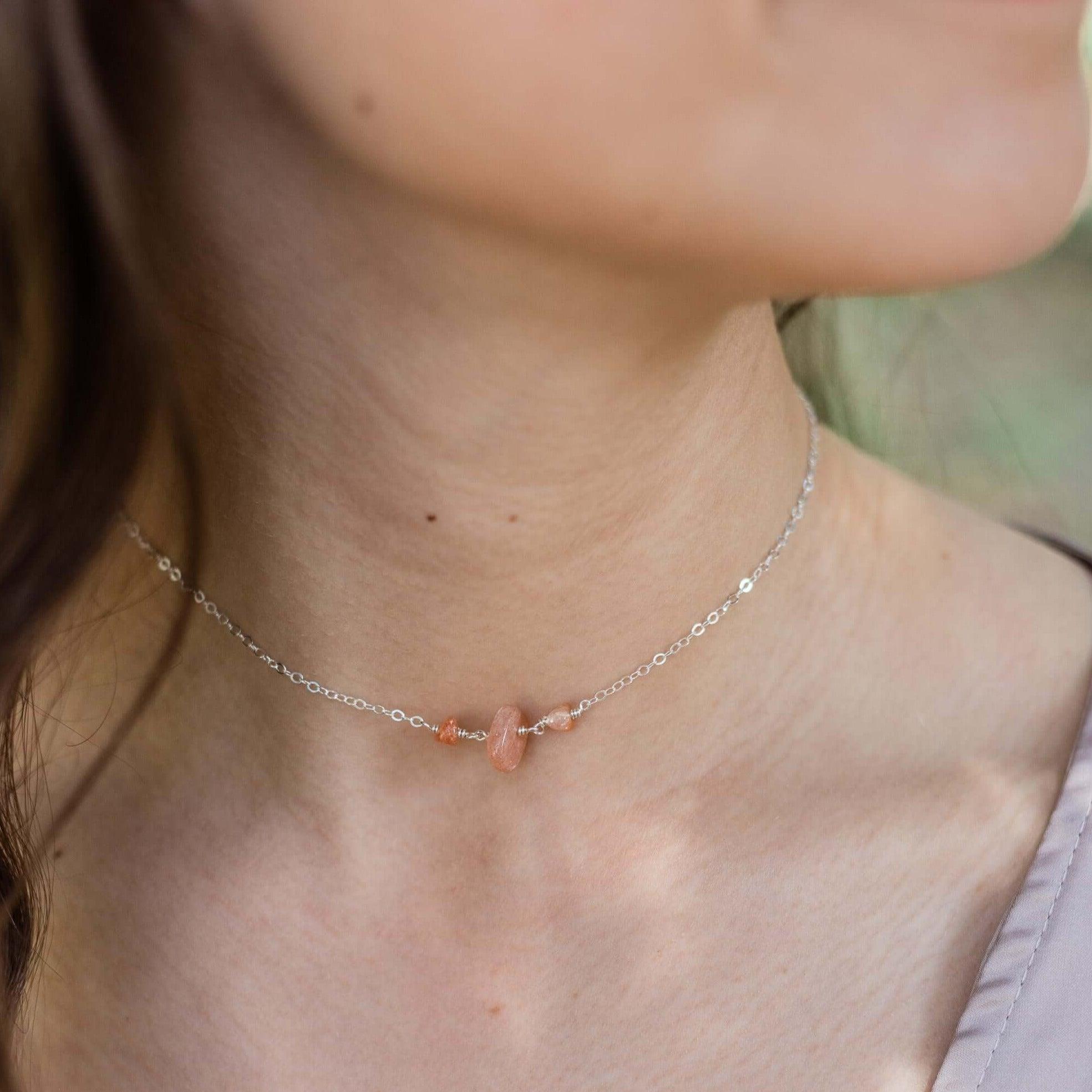 Sunstone Beaded Choker Necklace for Women - Boho Crystal Gemstone Jewelry - Perfect for Parties, Weddings & Everyday Wear