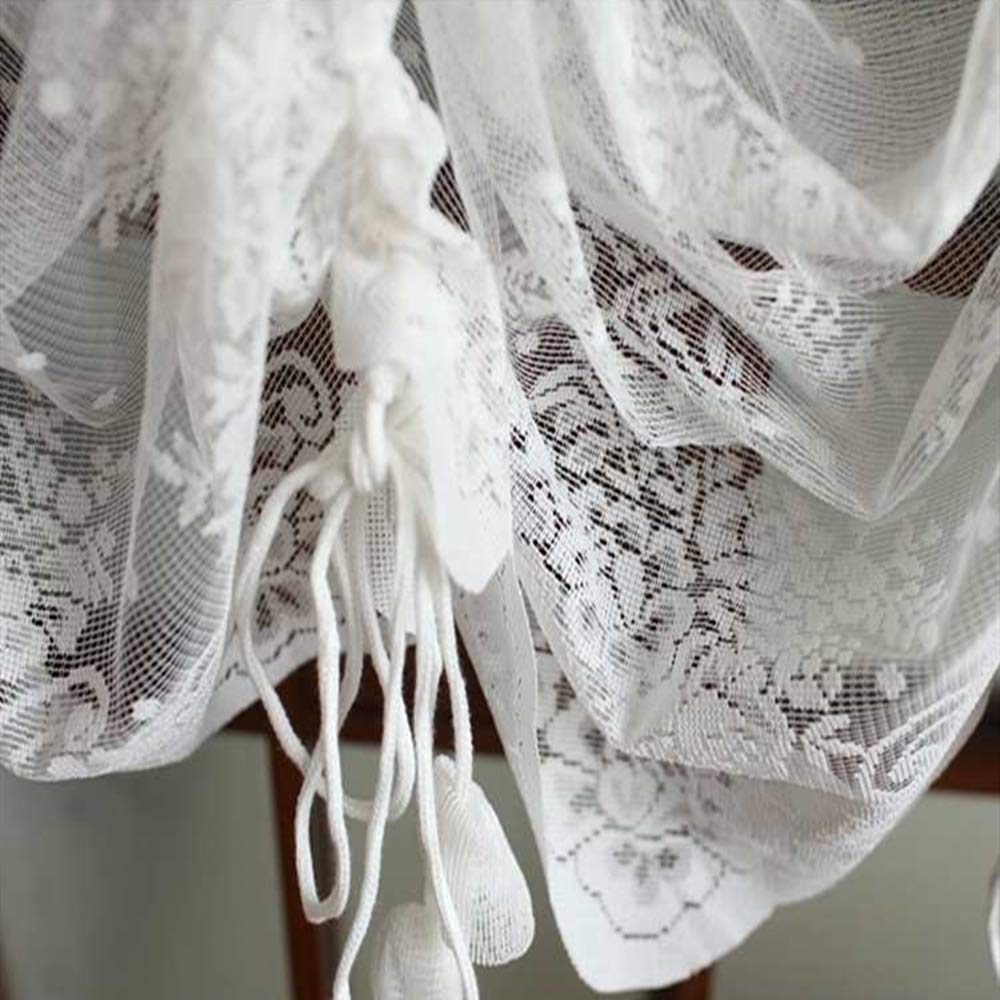 Elegant White Lace Embroidered Sheer Balloon Curtains - Adjustable Tie-Up Window Drapes with Floral Tulle Design (78