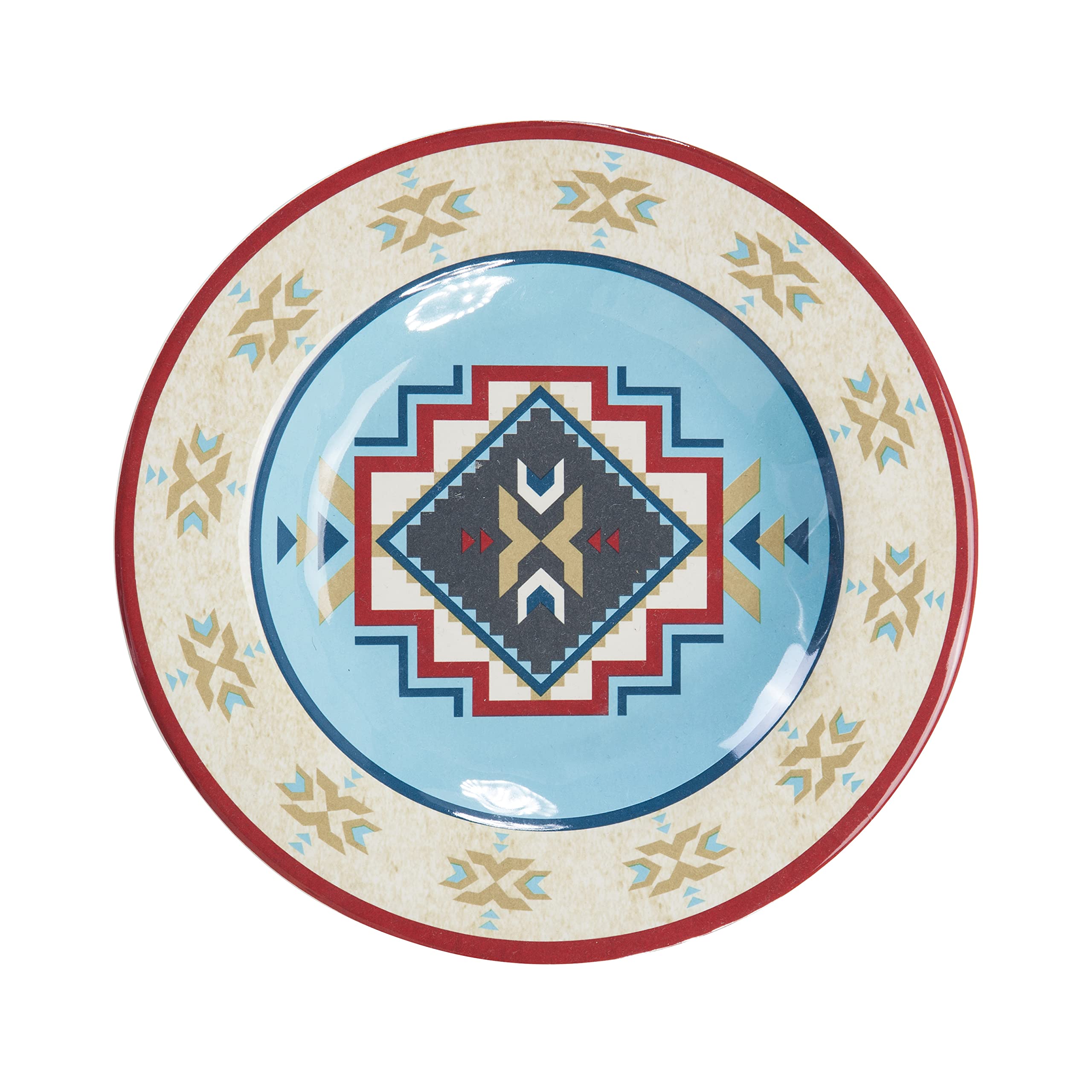 HiEnd Accents Spirit Valley 14-Piece Melamine Dinnerware Set - Plates, Bowls & Serving Platter - Southwestern Rustic Aztec Style for Cabin, Lodge & Outdoor Dining