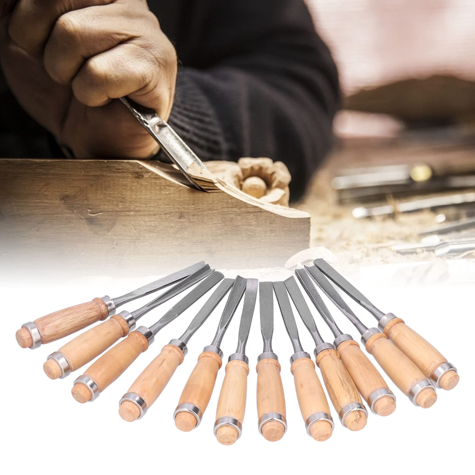 12Pcs Wood Turning Chisels Set - Professional Wood Parting Tools for Woodworking & Carving - 8 Inch Grinder Compatible Accessories - Perfect for DIY Projects, Furniture Making, and Wood Crafts
