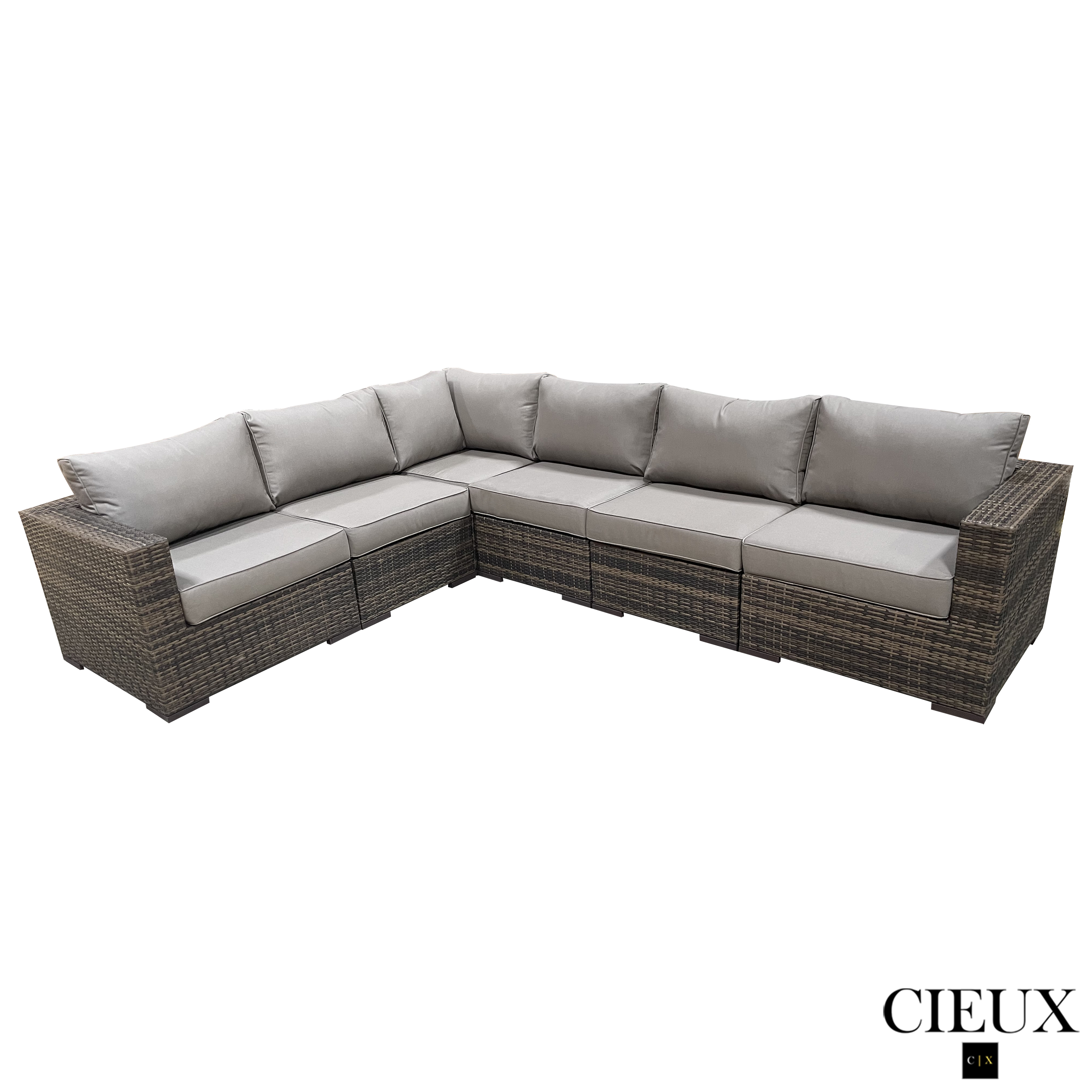 Valence Outdoor Patio Wicker L-Shaped Sectional Sofa Set - Brown Rattan Furniture with Sunbrella Taupe Cushions - Perfect for Backyard, Poolside & Garden Relaxation