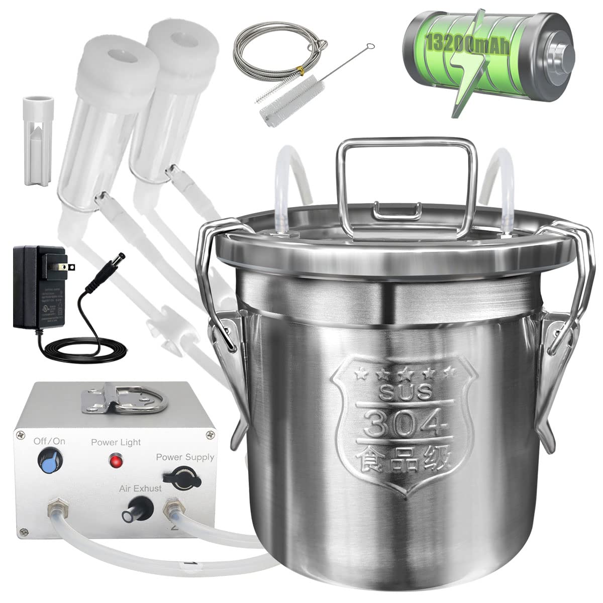 6L Goat Milking Machine - Rechargeable Battery Powered, Adjustable Speed & Pulsating Vacuum Pump, 304 Stainless Steel Milk Bucket with Auto Stop Check Valve - Perfect for Small Farms, Homesteads & Dairy Goat Owners (Pro Model)