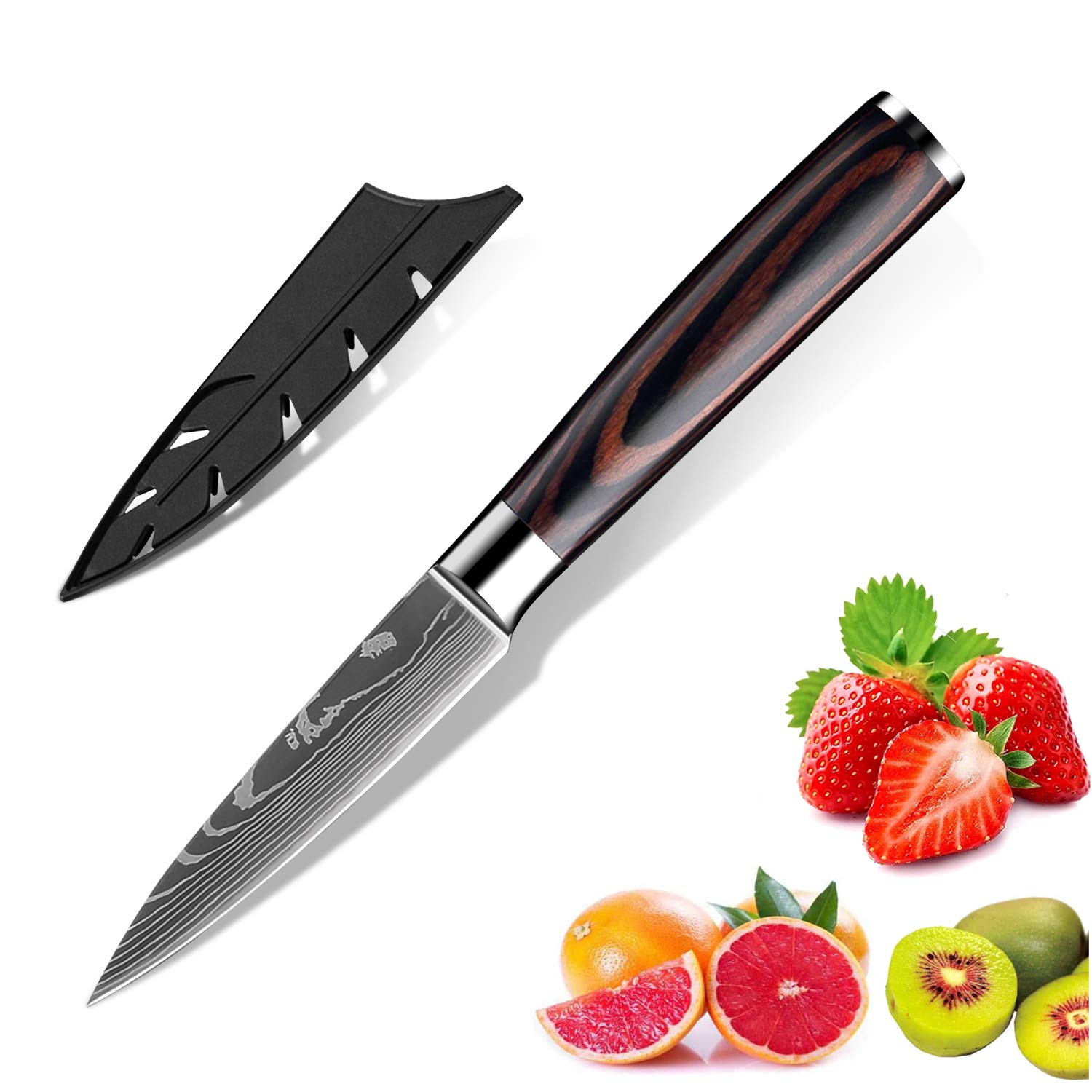 KEPEAK 3.5 Inch Paring Knife - High Carbon Stainless Steel Fruit & Vegetable Knife with Pakkawood Handle - Perfect for Peeling, Chopping, and Slicing Fruits, Vegetables in Kitchen & Cooking