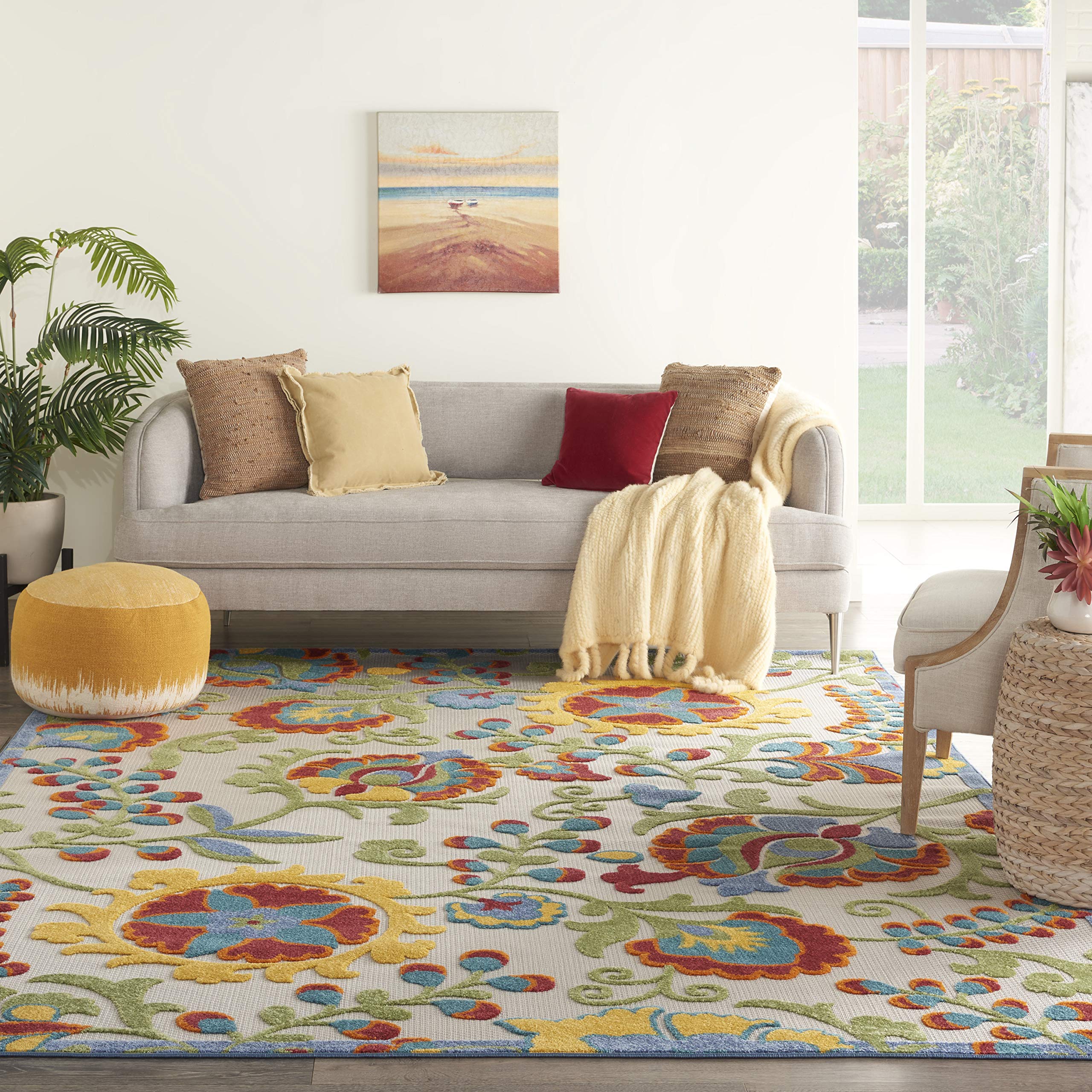 Nourison Aloha Indoor/Outdoor Ivory/Multi 7' x 10' Area Rug - Easy Cleaning, Non-Shedding, Stain Resistant for Bedroom, Living Room, Dining Room | Perfect for Backyard, Deck, Patio & High-Traffic Areas (7x10)