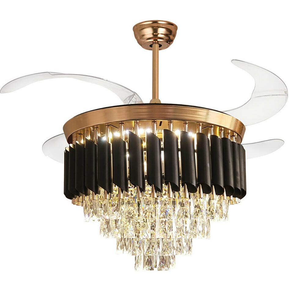 42 Inch Modern Crystal Ceiling Fan with LED Light - 3 Color Temperatures, Dimming & 3 Speed Remote Control - Black Chandelier Style Fan for Dining Room, Living Room and Bedroom - Perfect for Home Cooling and Elegant Lighting