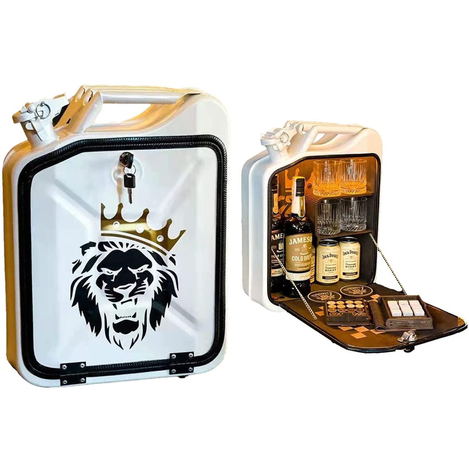 Mini Bar Cabinet Jar Set - Personalized Whiskey Keg Cabinet & Gas Tank Bar - Perfect Gift for Men, Dad, Husband, Boyfriend - White - Ideal for Home Bars, Man Caves & Whiskey Enthusiasts