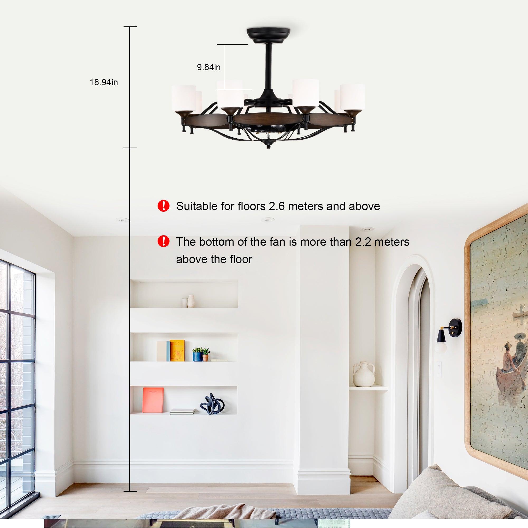 33 Inch Matte Black & Red Wood Grain Chandelier Ceiling Fan with Remote Control - DC Motor, 6 Speed Settings, 3 ABS Blades for Bedroom, Dining Room, Living Room, Kitchen, Farmhouse & Entryway | Perfect for Modern and Rustic Home Decor