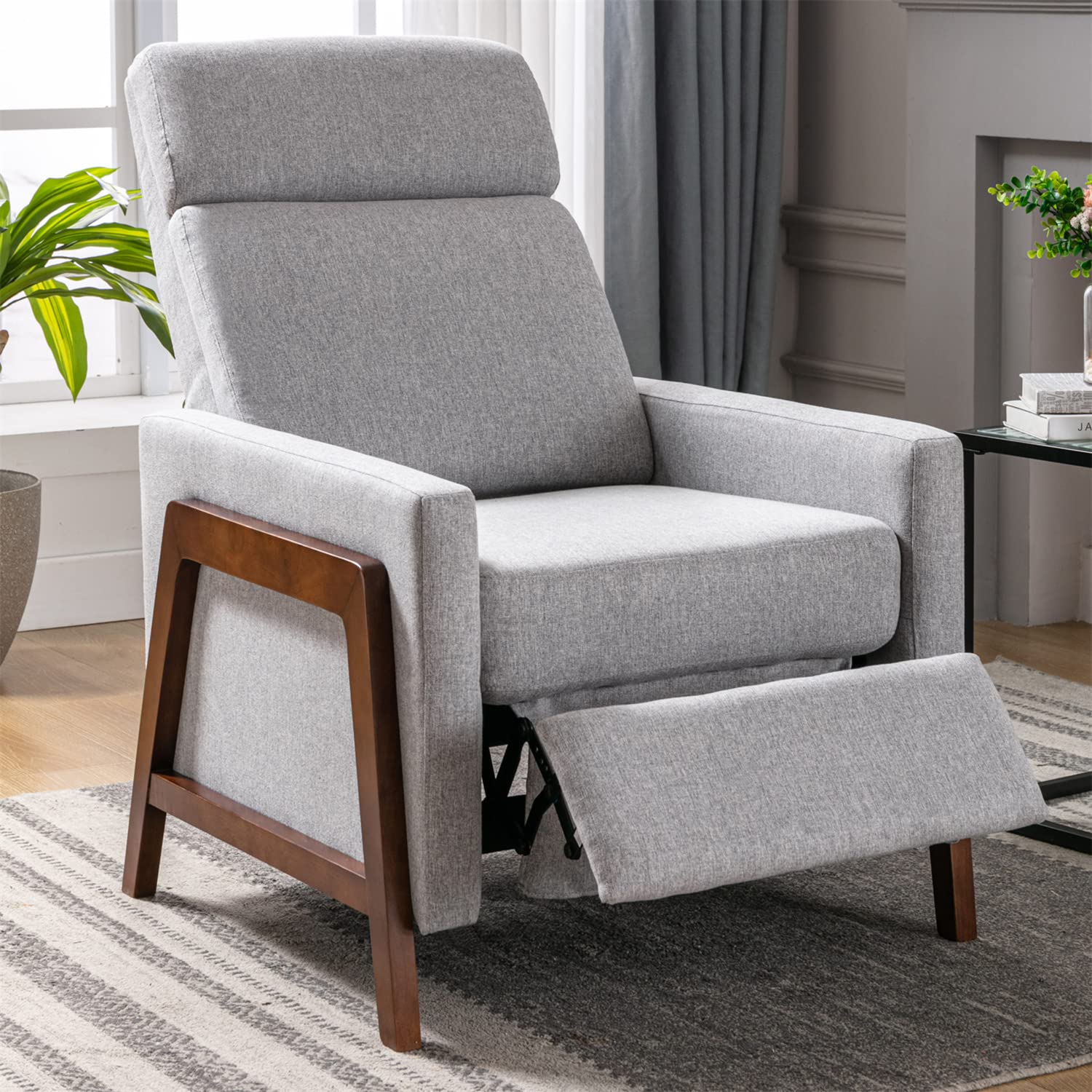 Adjustable Linen Recliner Chair with Footrest - Manual Home Theater Sofa for Living Room & Bedroom - Comfortable Gray Lounge Chair for Relaxing, Reading & Watching Movies
