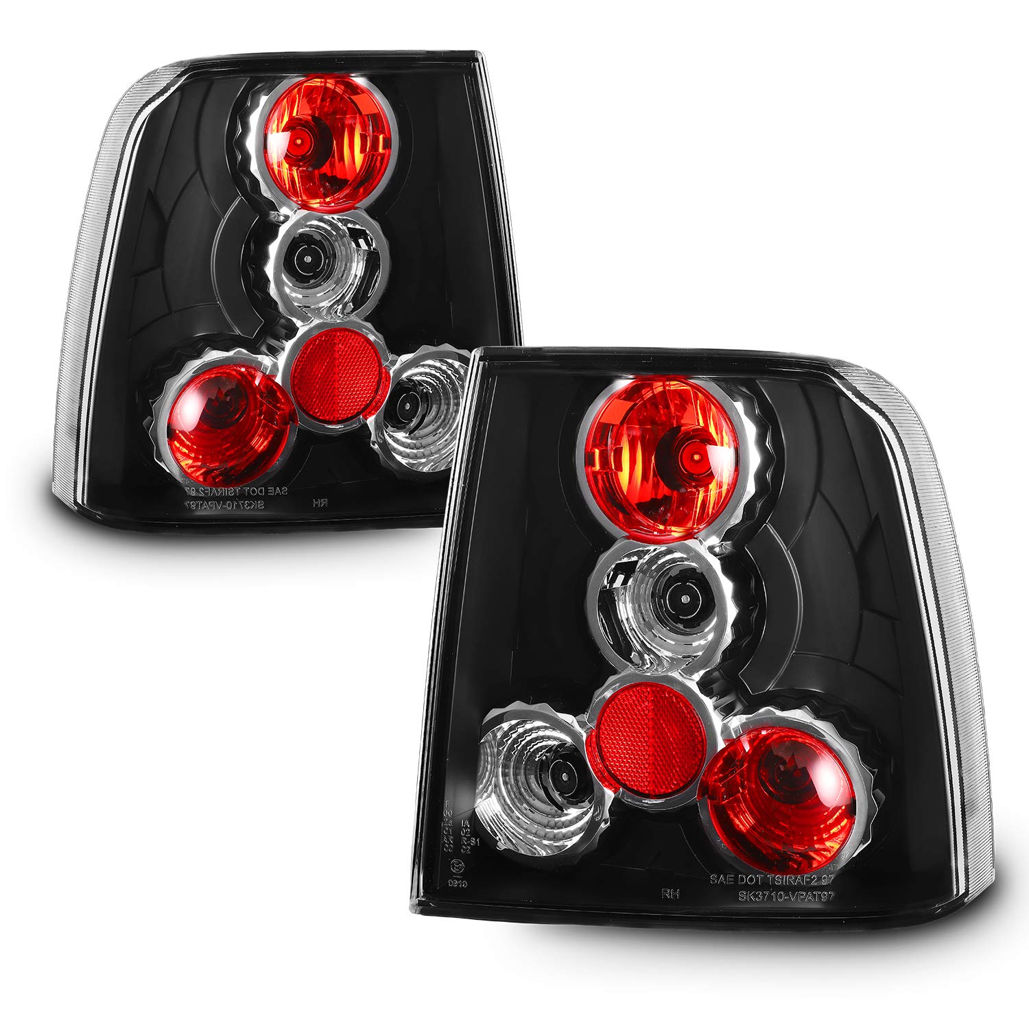 AKKON LED Tail Brake Lights Lamp Set Pair for 1997-2000 VW Passat B5 4DR Sedan - Black Bezel Replacement - Enhance Visibility & Style for Night Driving & Car Customization