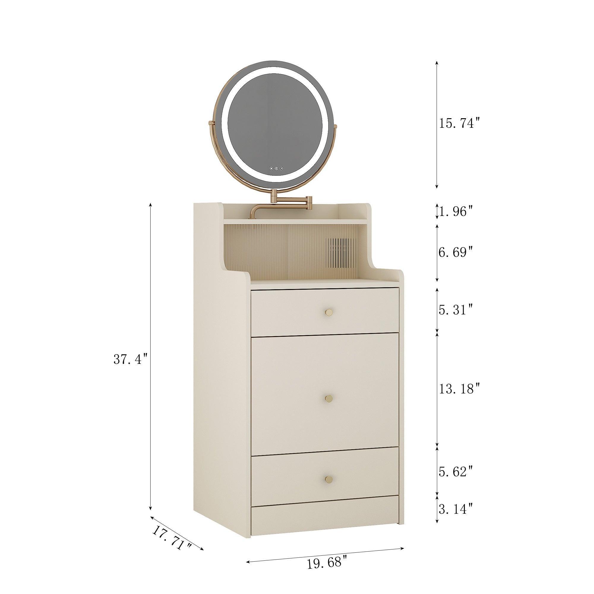 3 in 1 Vanity Desk with LED Mirror, 3 Drawers & Upholstered Stool - Compact Makeup Dressing Table with Lights for Bedroom, Bathroom & Dorm Room Organization