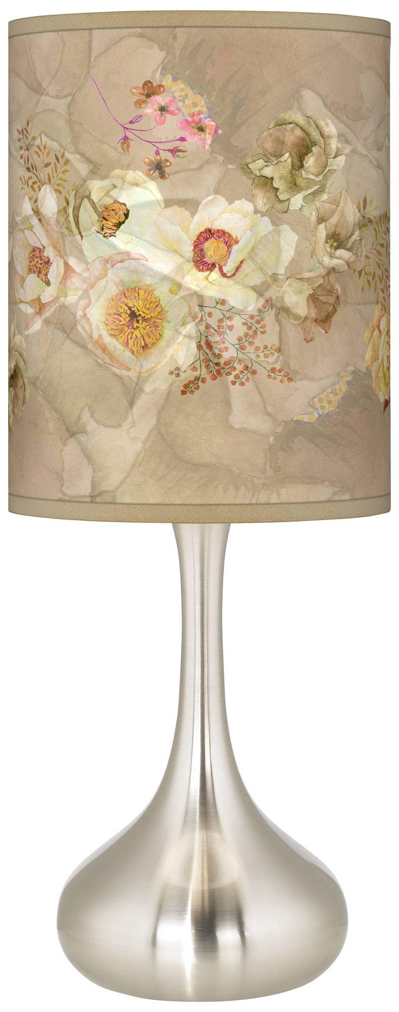 Floral Print Giclee Droplet Table Lamp with Fabric Shade - Elegant Home Decor for Living Room, Bedroom & Office Lighting