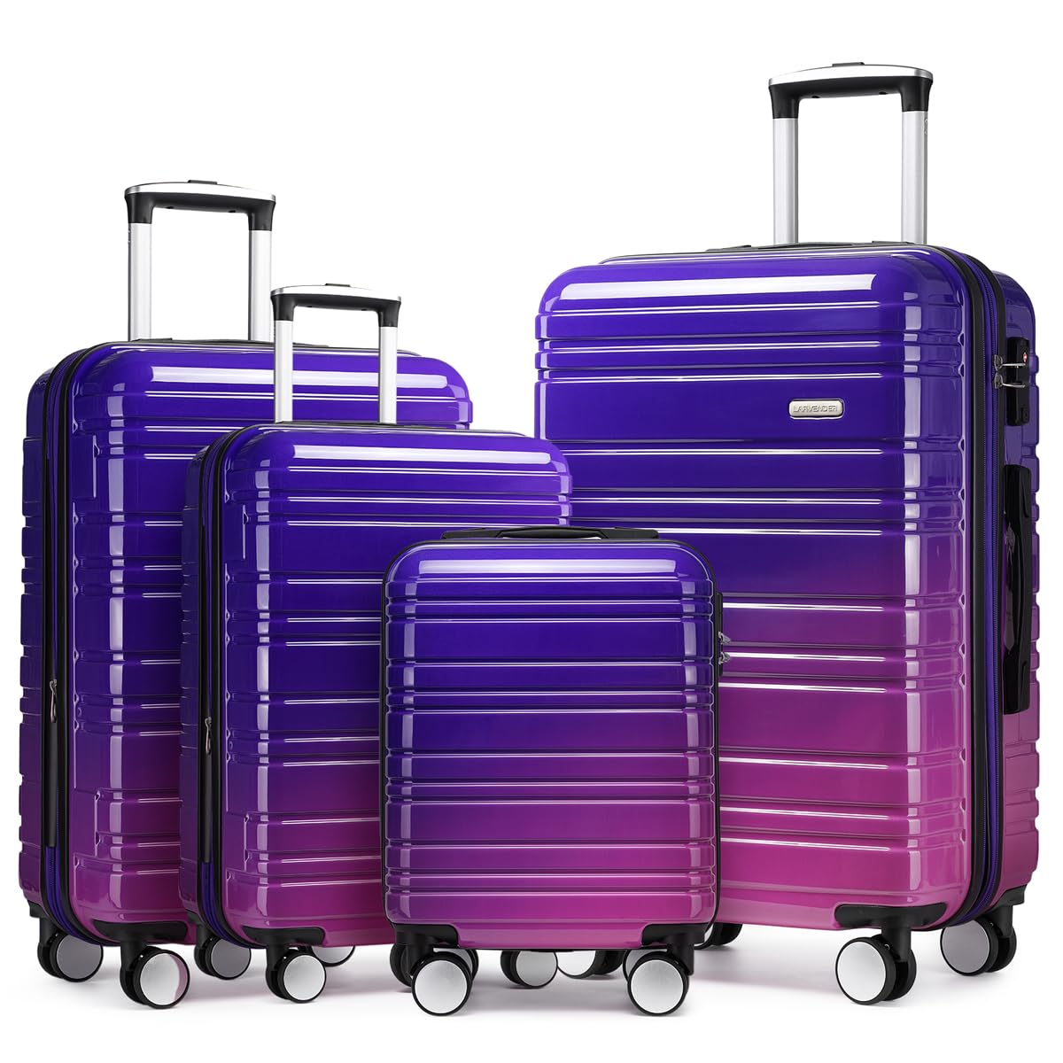 Lavender 4-Piece Expandable Hardside Luggage Set - PC+ABS Lightweight Suitcase with Double Spinner Wheels & TSA Lock (Midnight Berry) - Perfect for Family Vacations, Business Travel & International Trips